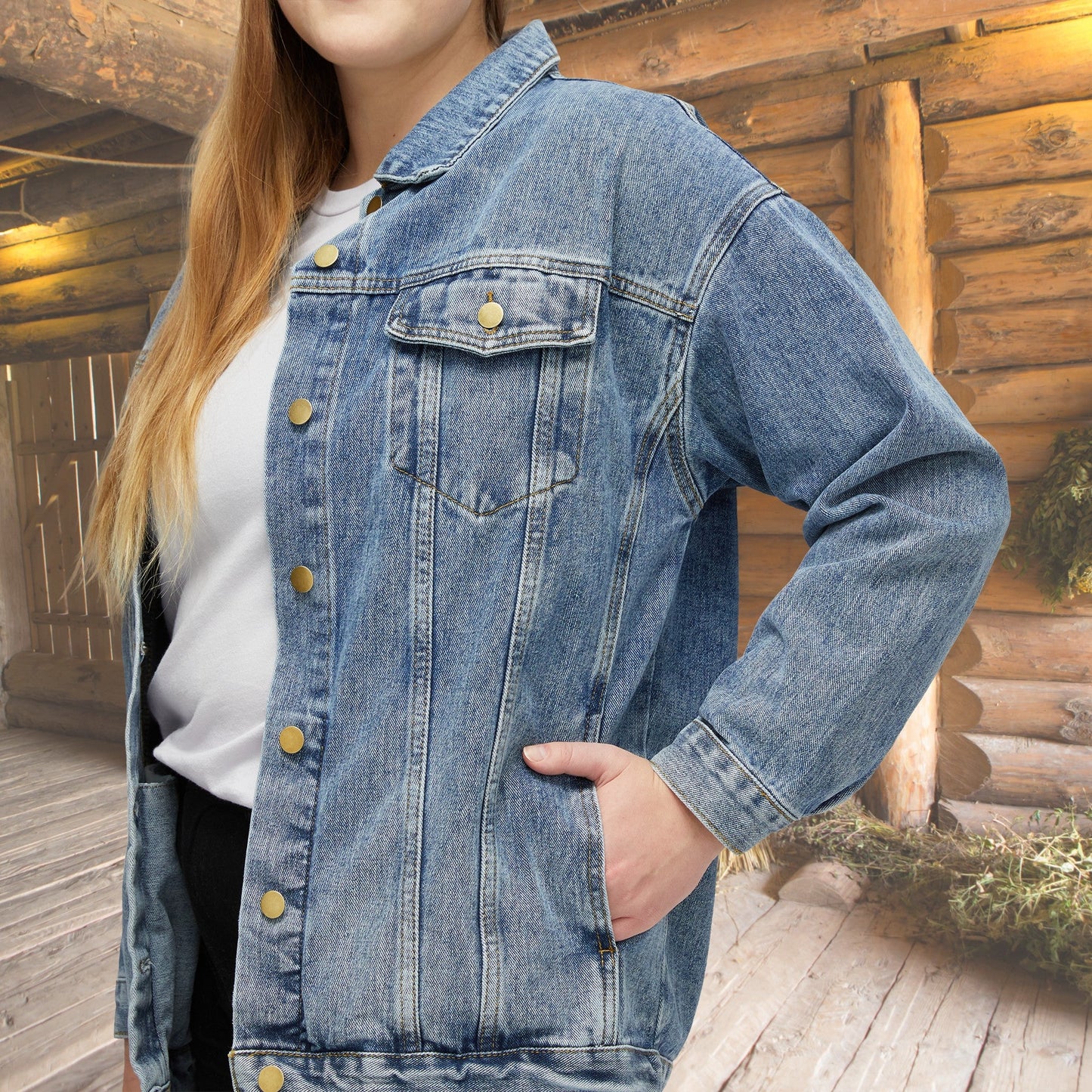 Women's Cat Jean Jacket, Cute Sleeping Black cat and Orange Tabby Cat Cotton Denim - FlooredByArt