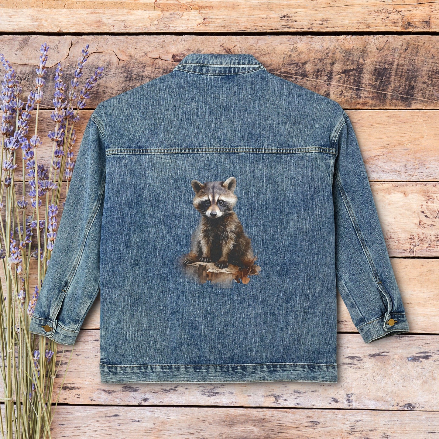 Womens or Mens Blue Jean Jacket, Southwestern style Thunderbird Totem Cotton Denim - FlooredByArt