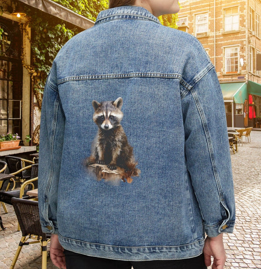 Womens or Mens Blue Jean Jacket, Southwestern style Thunderbird Totem Cotton Denim - FlooredByArt