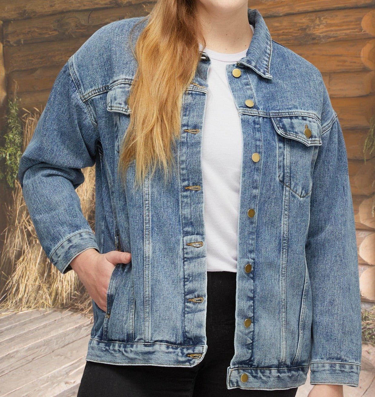 Women's Spirit Horse Jean Jacket, Cotton Denim Horse Printed Barn Coat - FlooredByArt