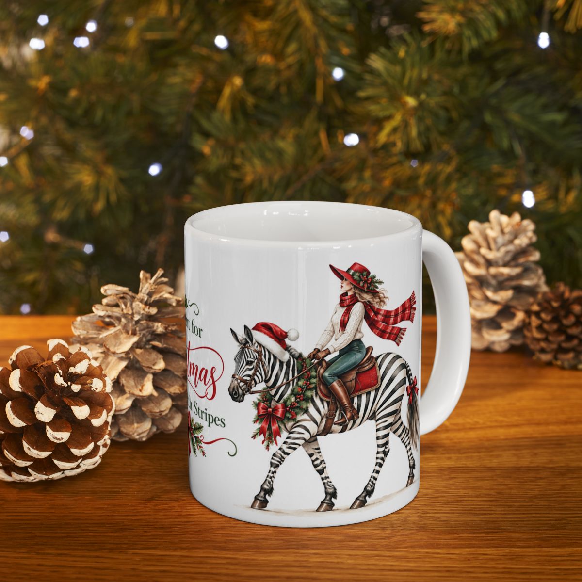 Christmas Zebra Mug – All I Want for Christmas Is a Horse with Stripes Ceramic Mug, (11oz, 15oz)