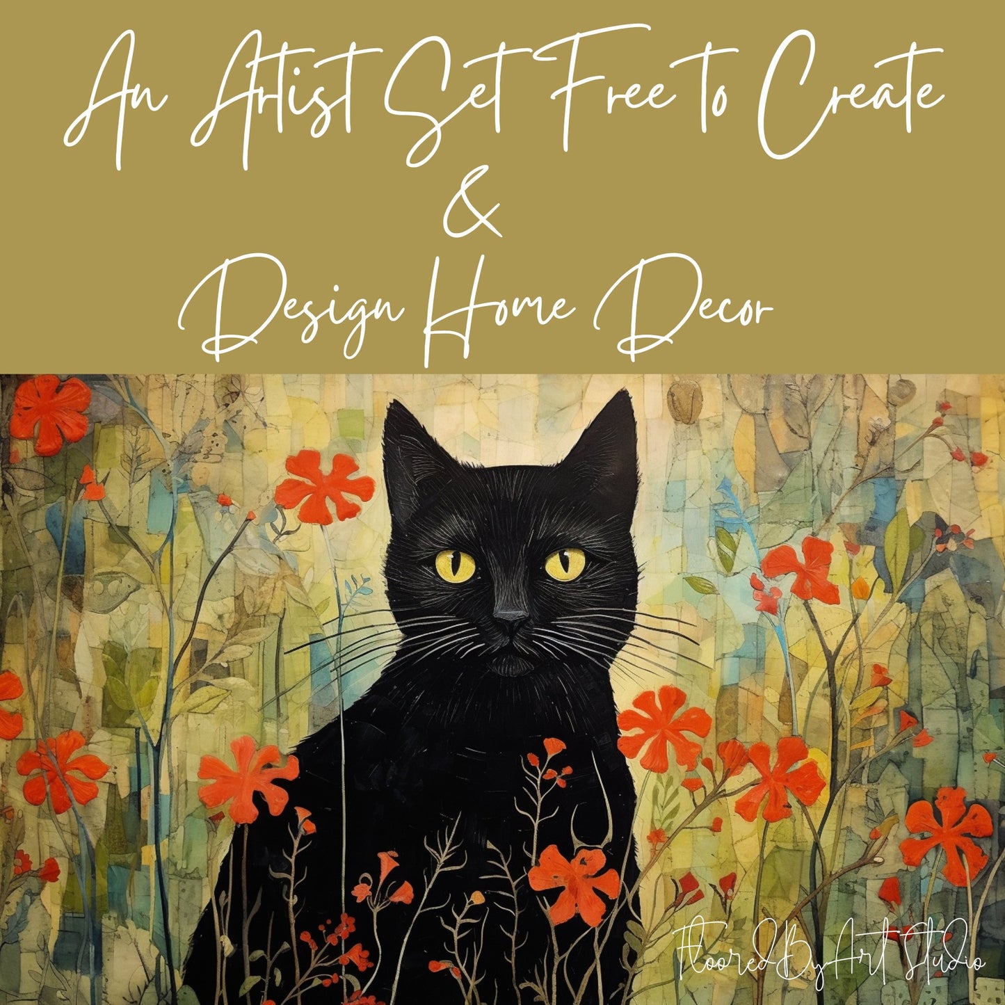 Boho Black Cat Shower Curtain, Boho Style Bathroom Decor, Unique Decor Design - FlooredByArt
