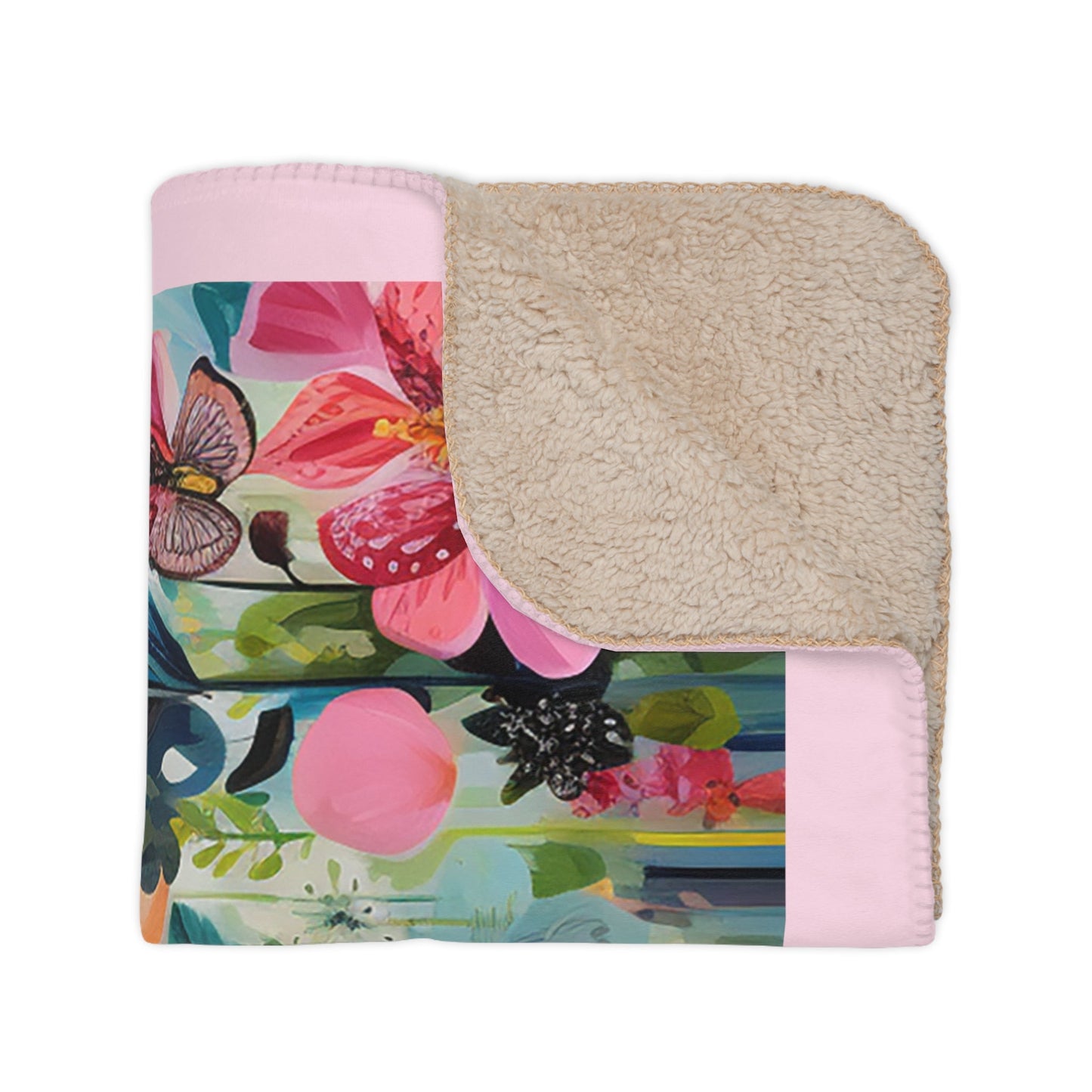 Butterfly Garden Blanket Throw, Joyful Boho Fleece Soft Minky Top - FlooredByArt