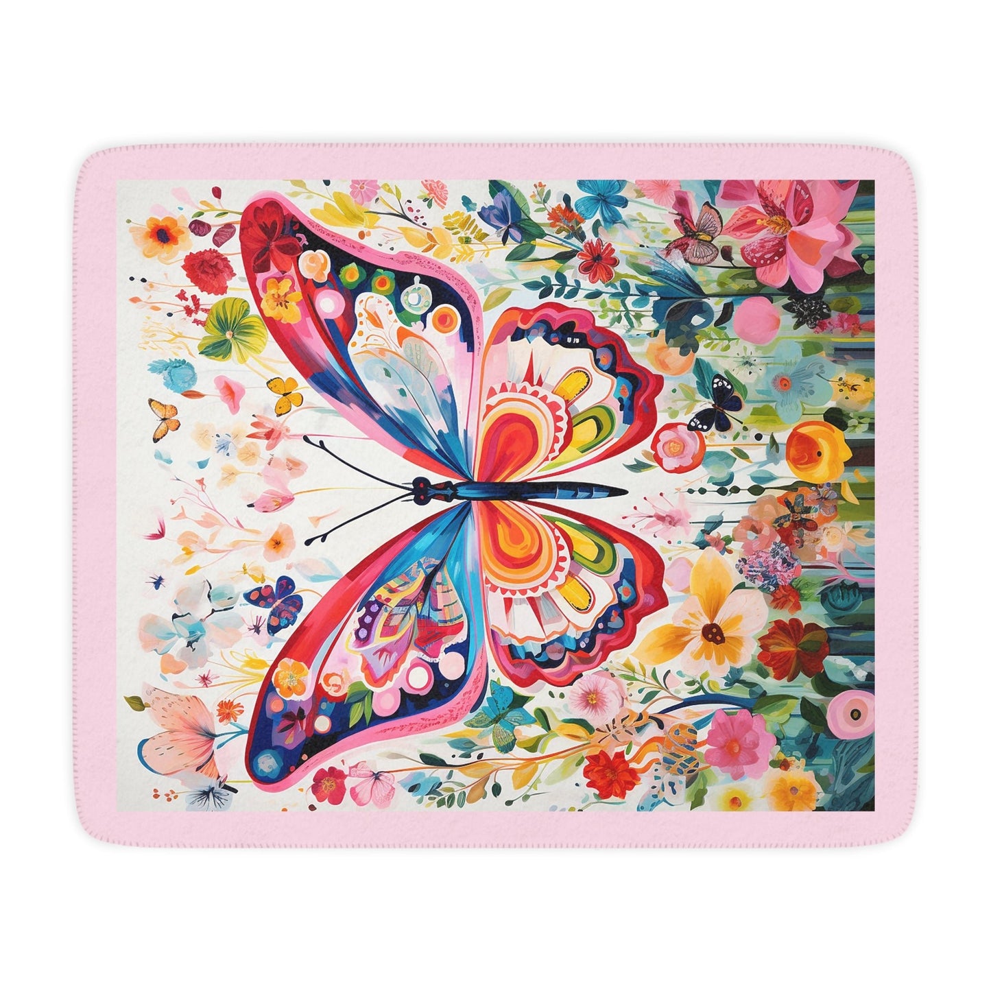 Butterfly Garden Blanket Throw, Joyful Boho Fleece Soft Minky Top - FlooredByArt