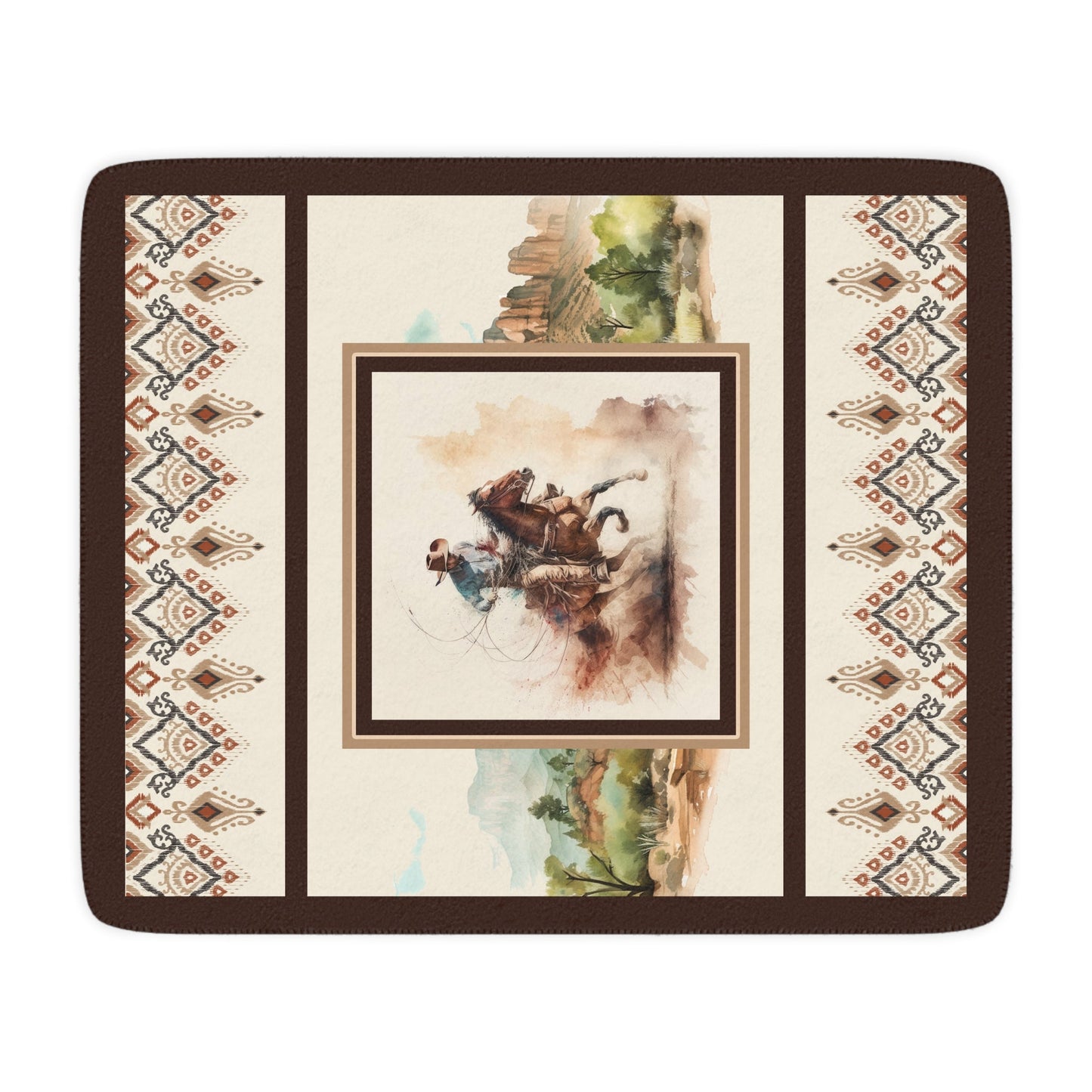 Cowboy Blanket, Western Horse Sherpa Throw, Southwest Colors, Watercolor Art - FlooredByArt