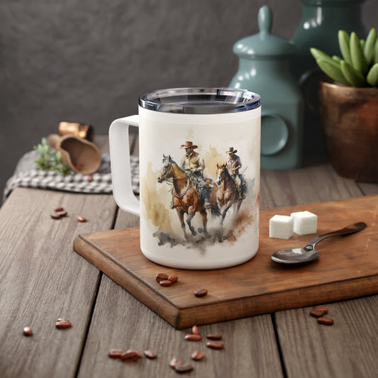 Cowboy Insulated Coffee Mug, 10oz -Personalize Cowboy & Horse Lover Cup - FlooredByArt