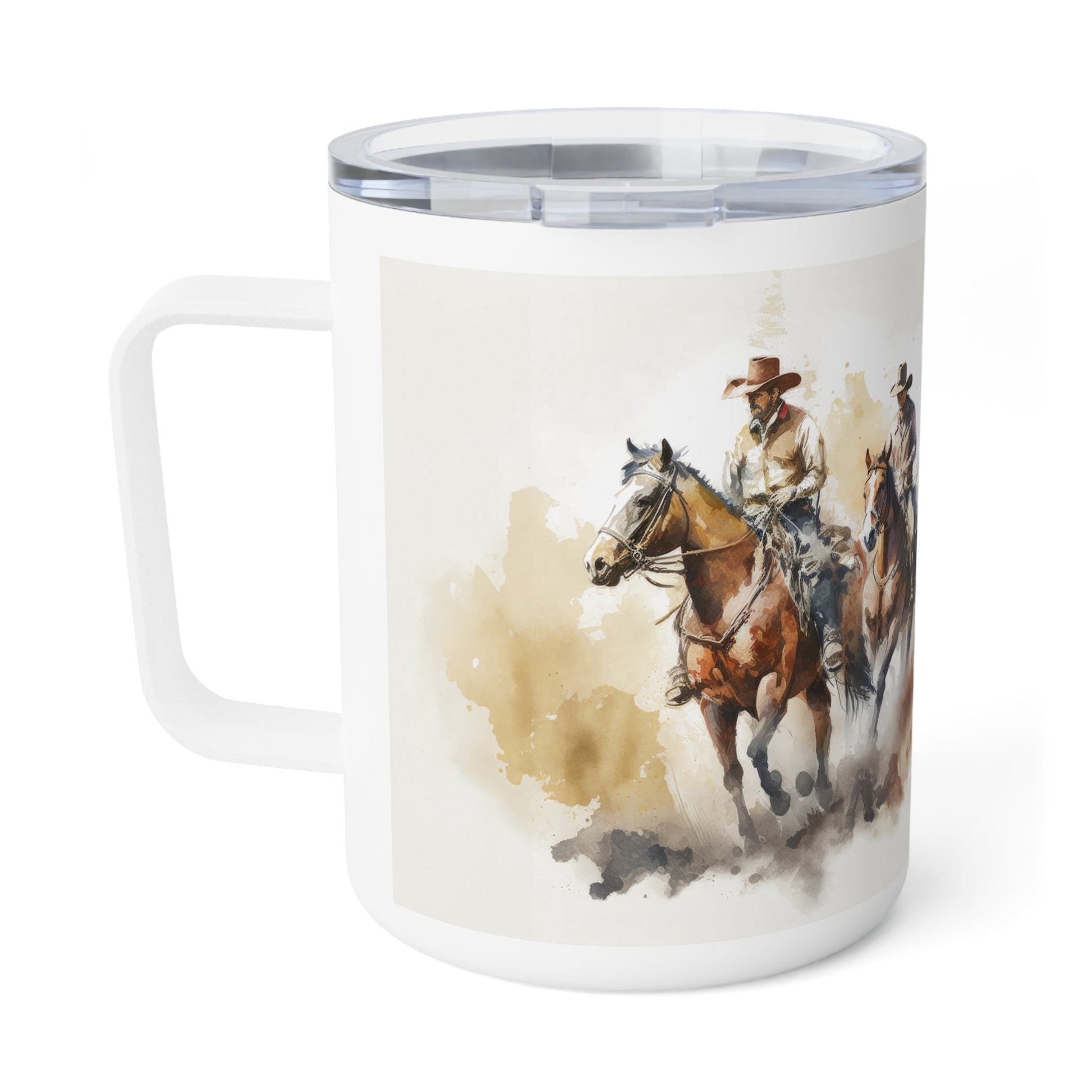 Cowboy Insulated Coffee Mug, 10oz -Personalize Cowboy & Horse Lover Cup - FlooredByArt
