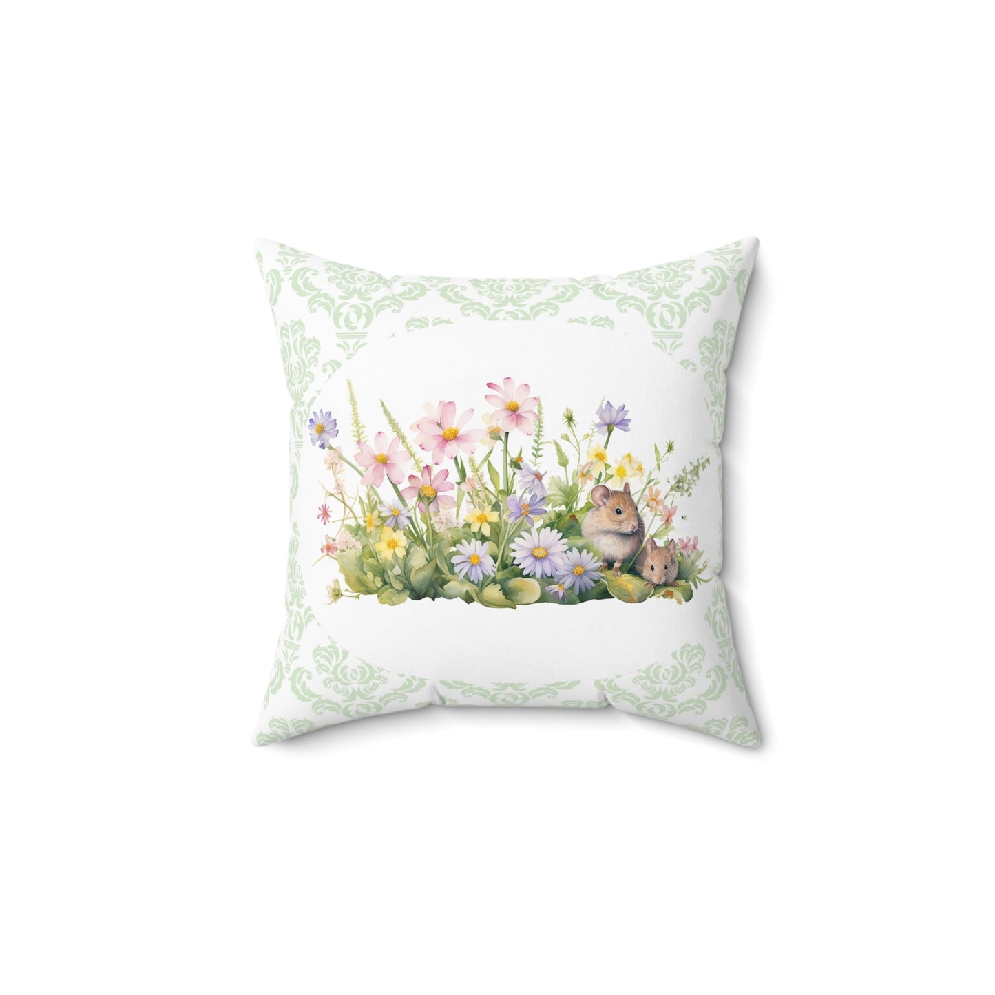 Cute Garden Mouse Pillow #2, Throw Pillow, Elegant Clean Lines, Fresh Green Pillow - FlooredByArt
