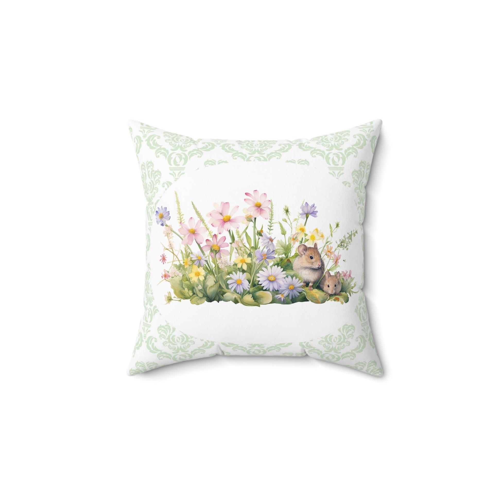 Cute Garden Mouse Pillow #2, Throw Pillow, Elegant Clean Lines, Fresh Green Pillow - FlooredByArt