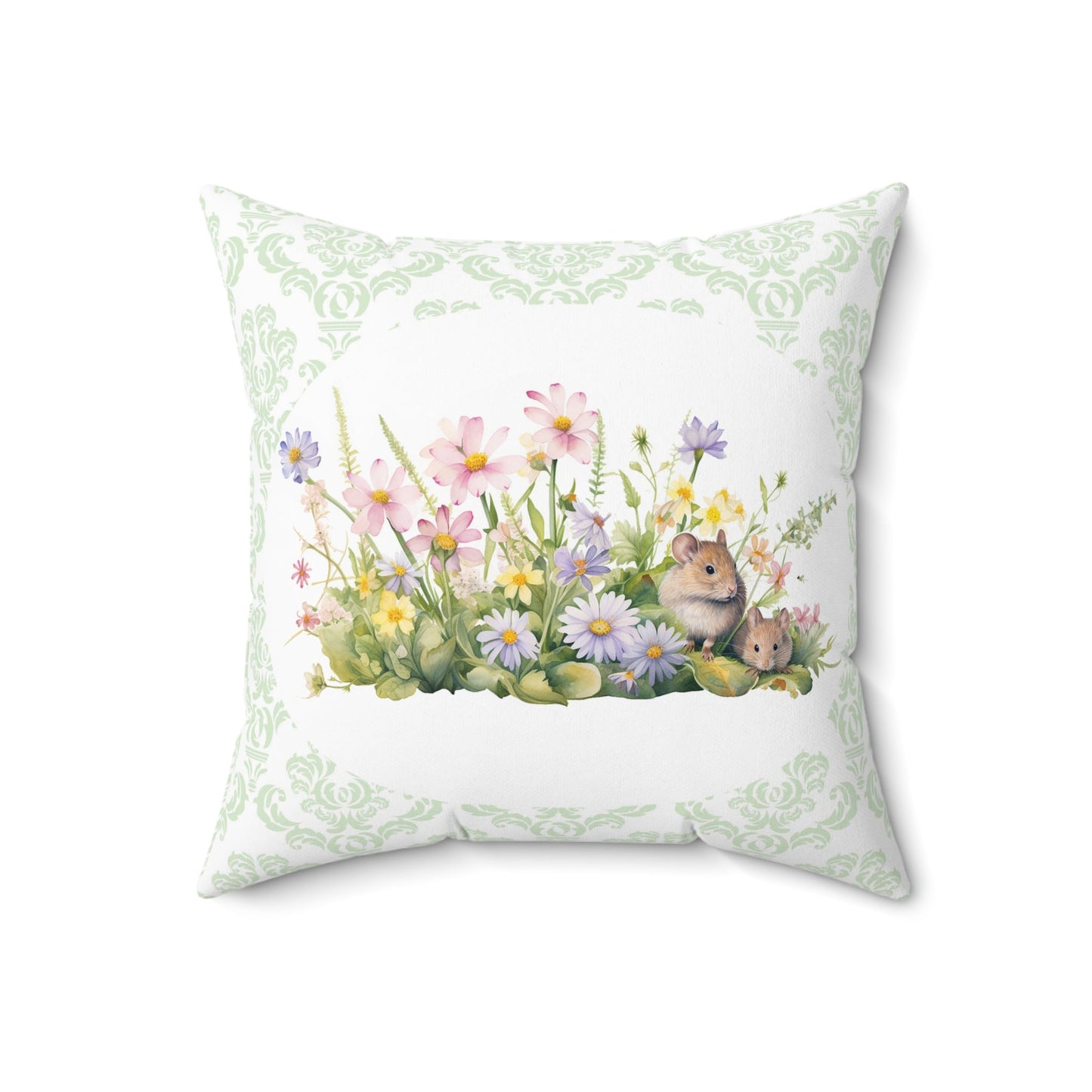Cute Garden Mouse Pillow #2, Throw Pillow, Elegant Clean Lines, Fresh Green Pillow - FlooredByArt