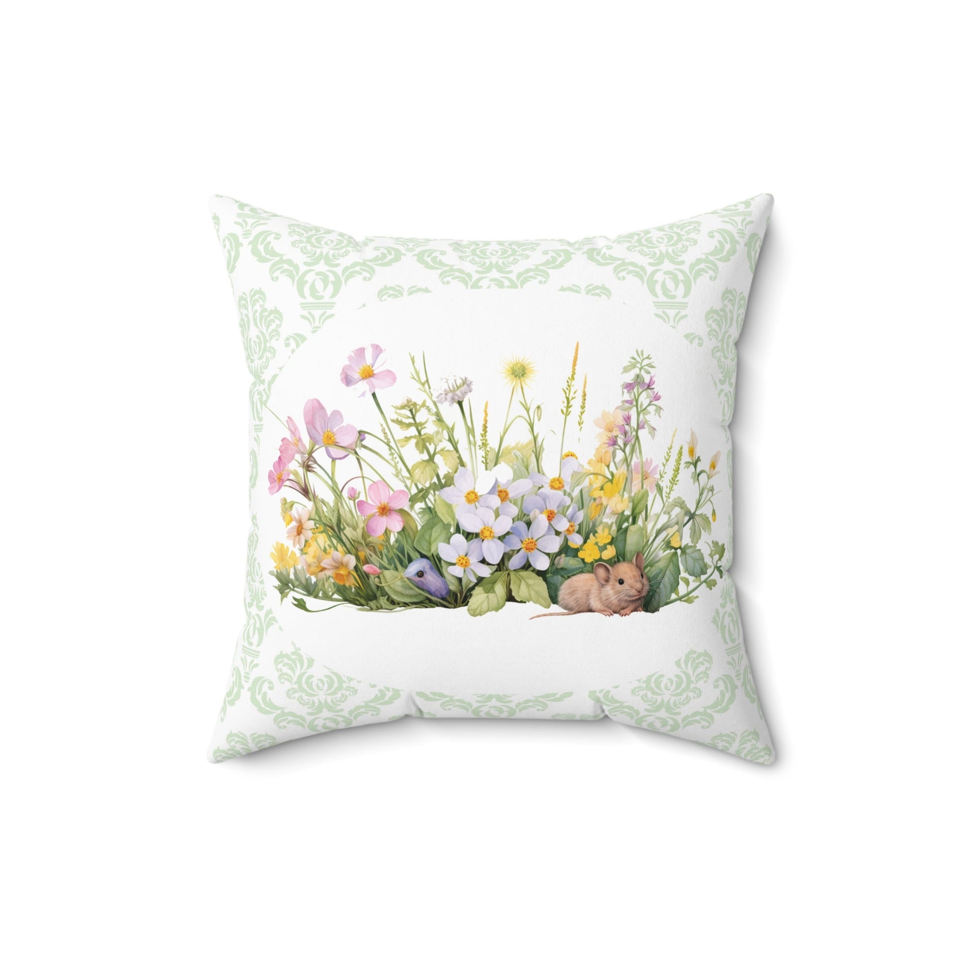 Cute Garden Mouse Pillow, Throw Pillow, Elegant Clean Lines, Fresh Green Pillow - FlooredByArt