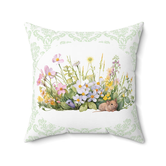 Cute Garden Mouse Pillow, Throw Pillow, Elegant Clean Lines, Fresh Green Pillow - FlooredByArt