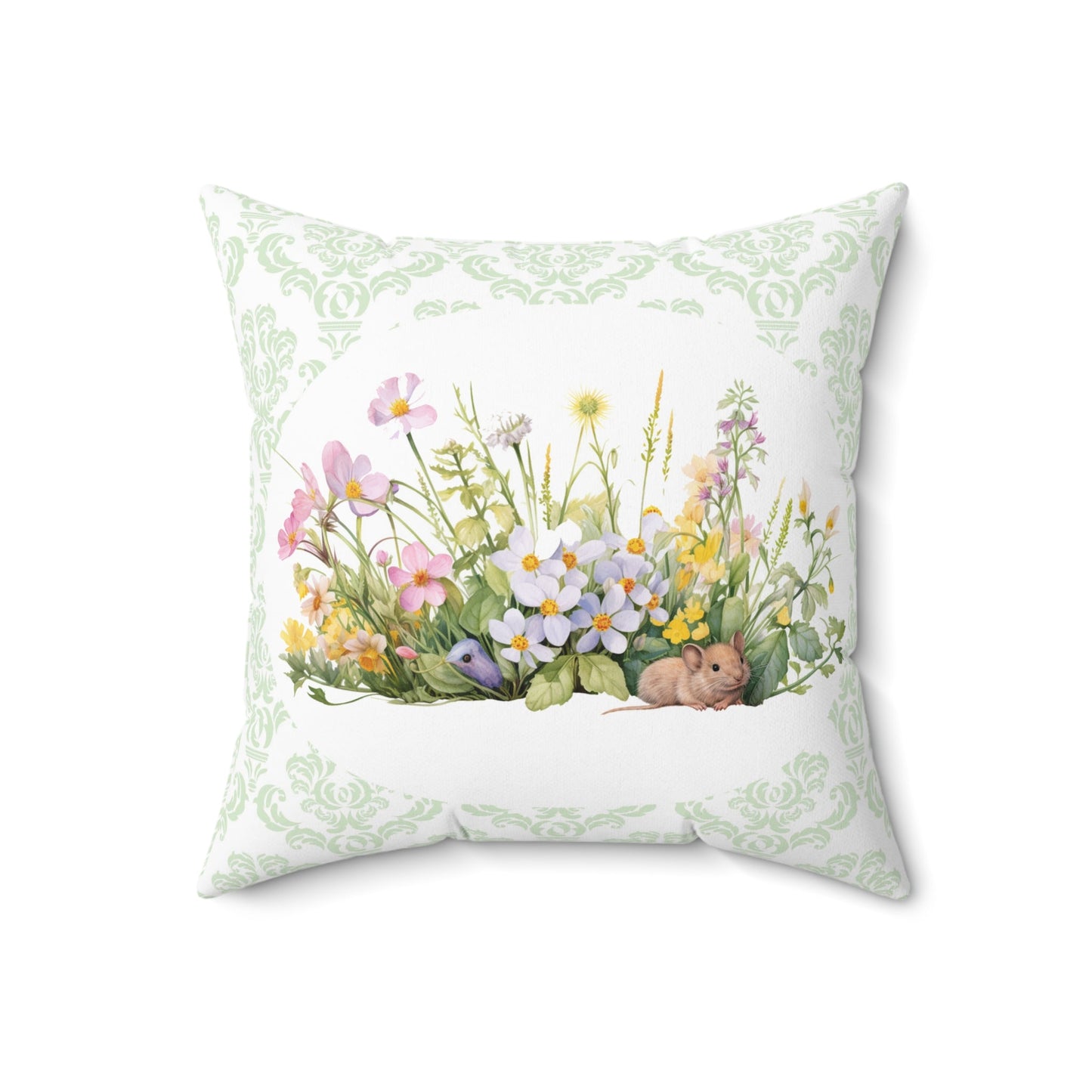 Cute Garden Mouse Pillow, Throw Pillow, Elegant Clean Lines, Fresh Green Pillow - FlooredByArt