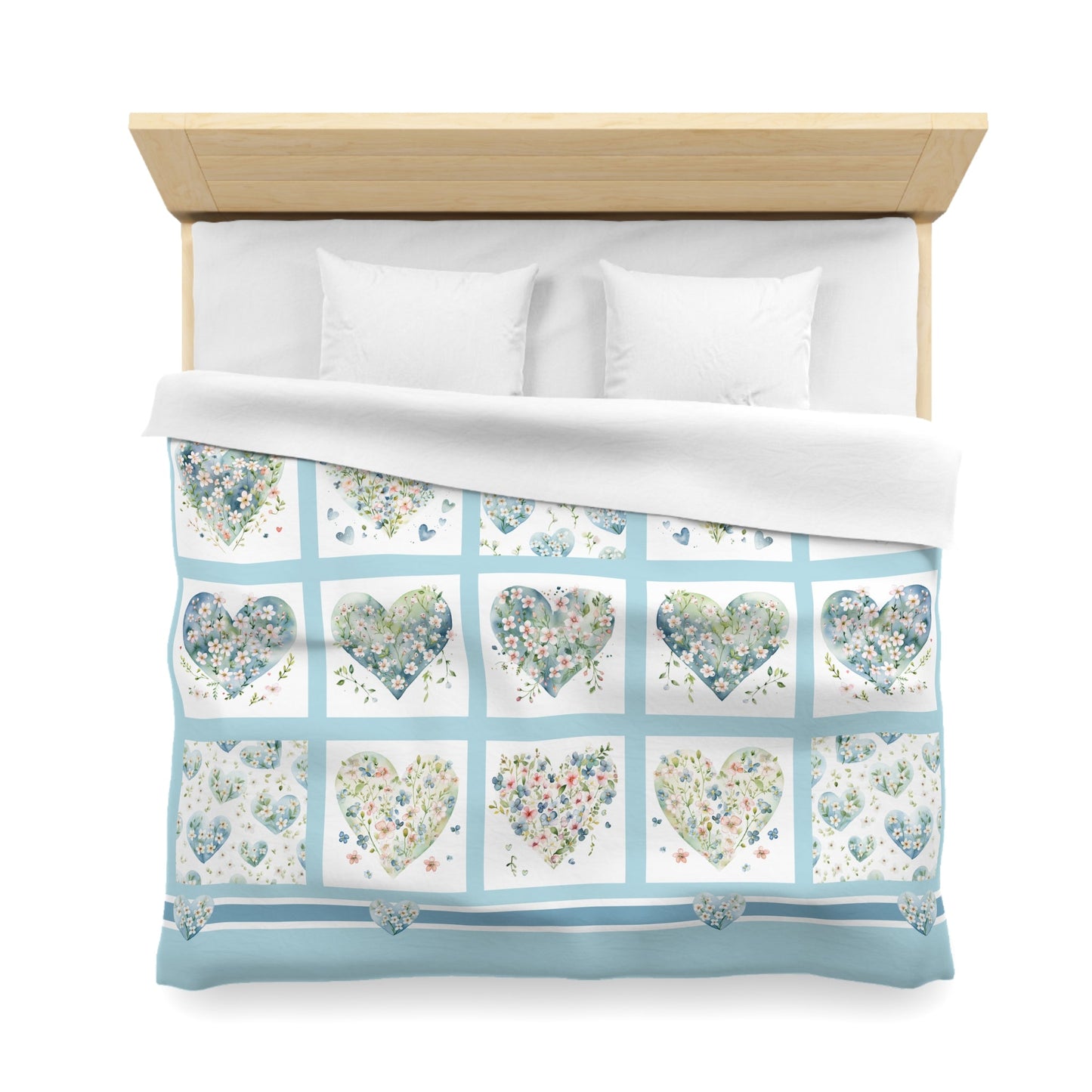 Cute Hearts Duvet Cover, Sweetheart Cottage Garden Blanket Cover, Floral Hearts - FlooredByArt