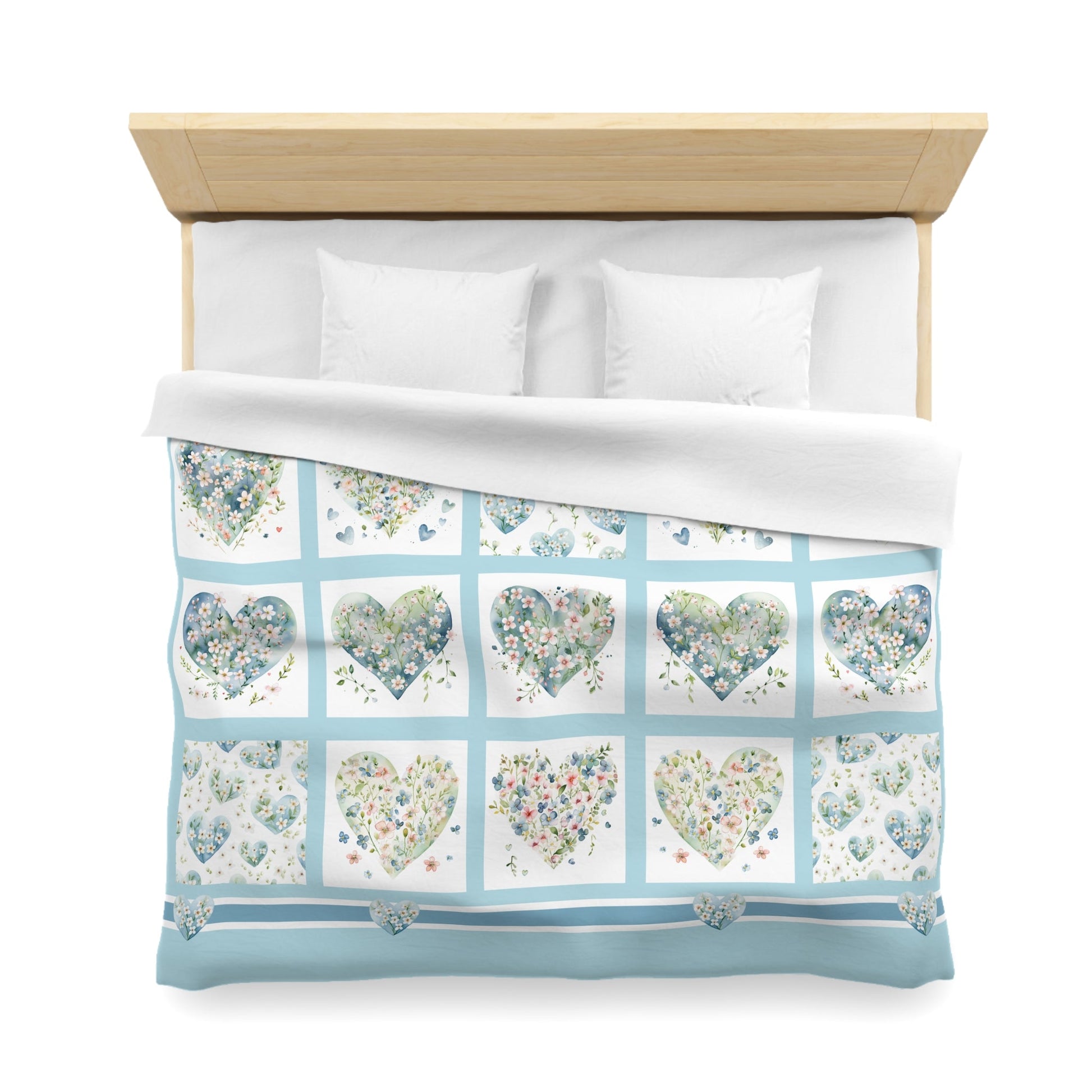 Cute Hearts Duvet Cover, Sweetheart Cottage Garden Blanket Cover, Floral Hearts - FlooredByArt