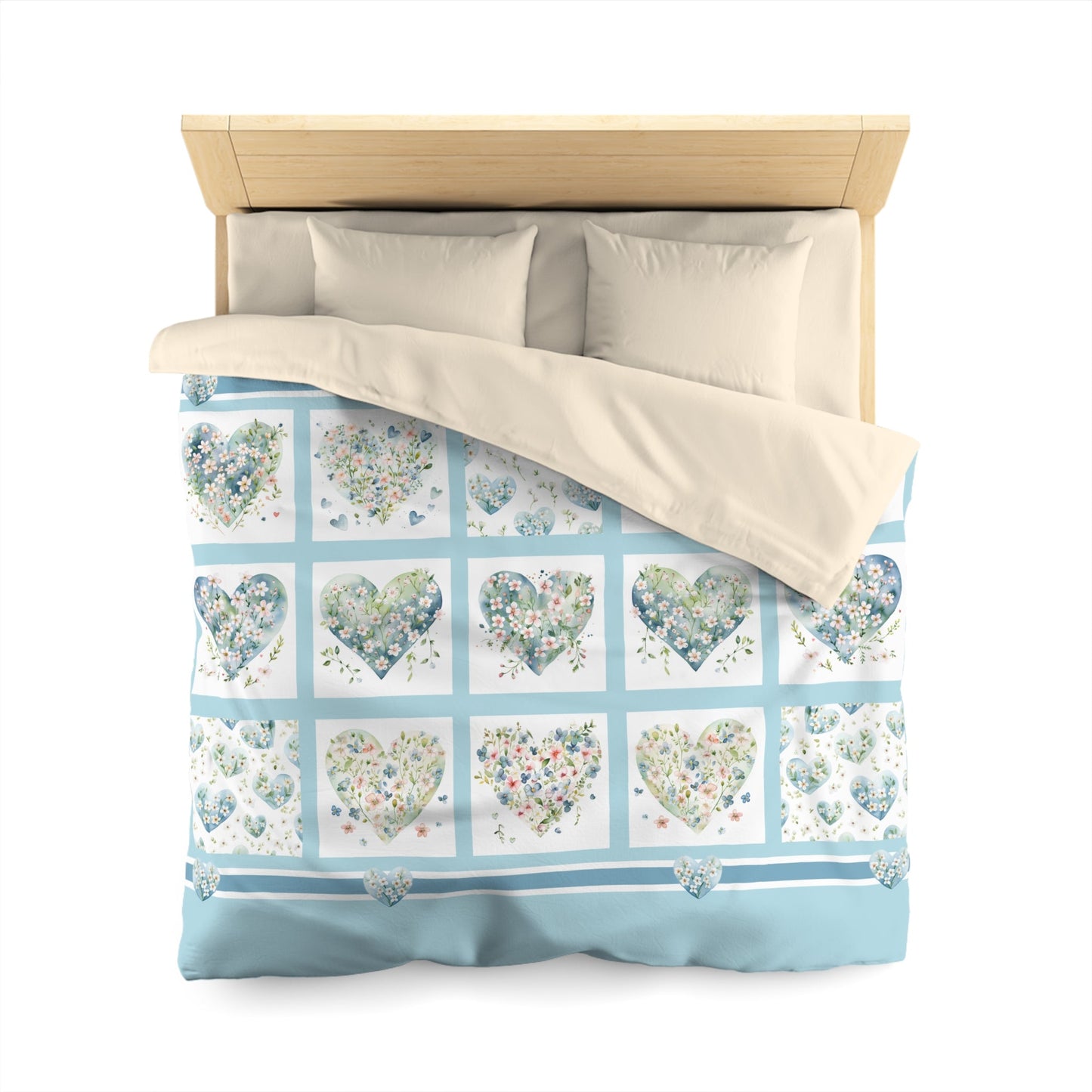 Cute Hearts Duvet Cover, Sweetheart Cottage Garden Blanket Cover, Floral Hearts - FlooredByArt