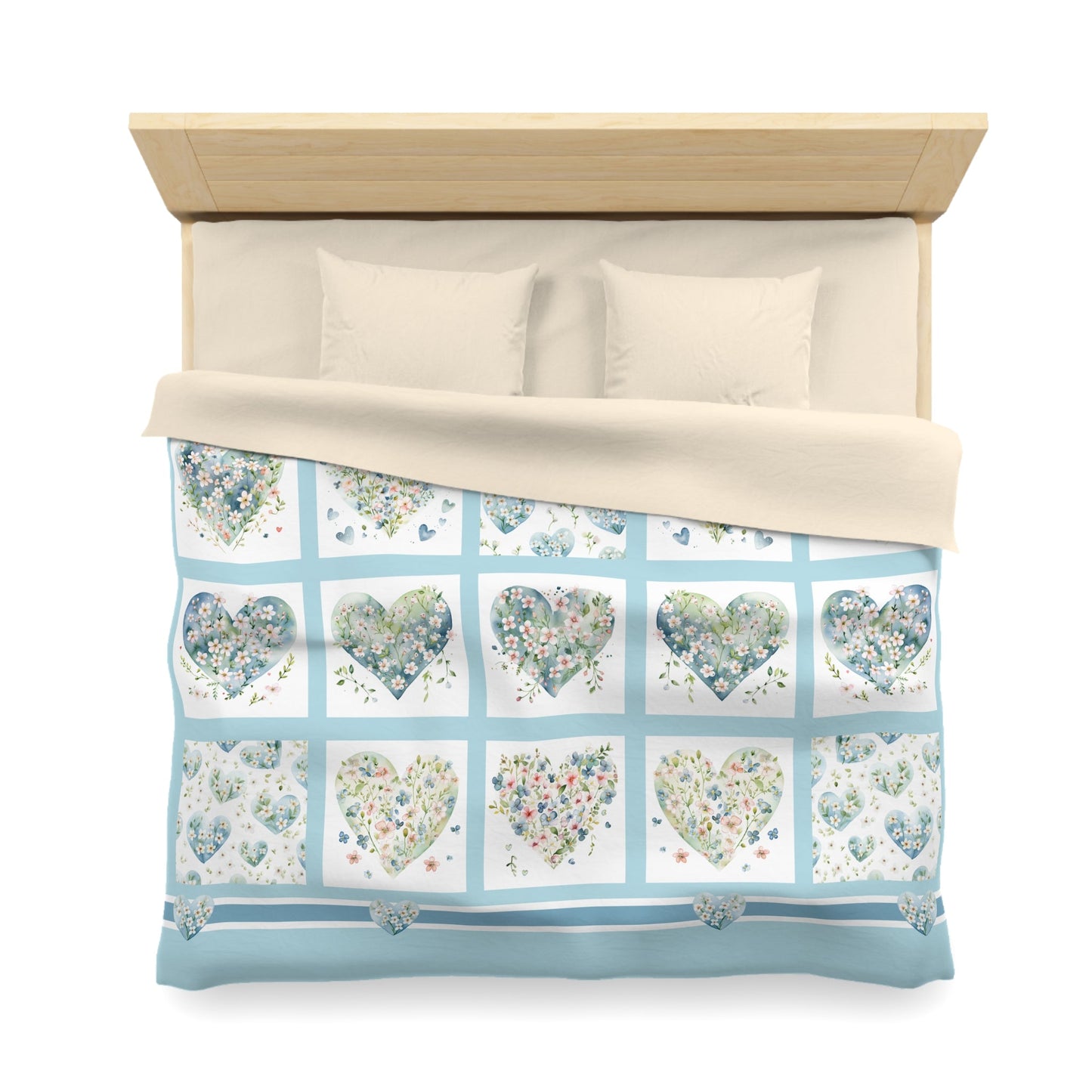 Cute Hearts Duvet Cover, Sweetheart Cottage Garden Blanket Cover, Floral Hearts - FlooredByArt