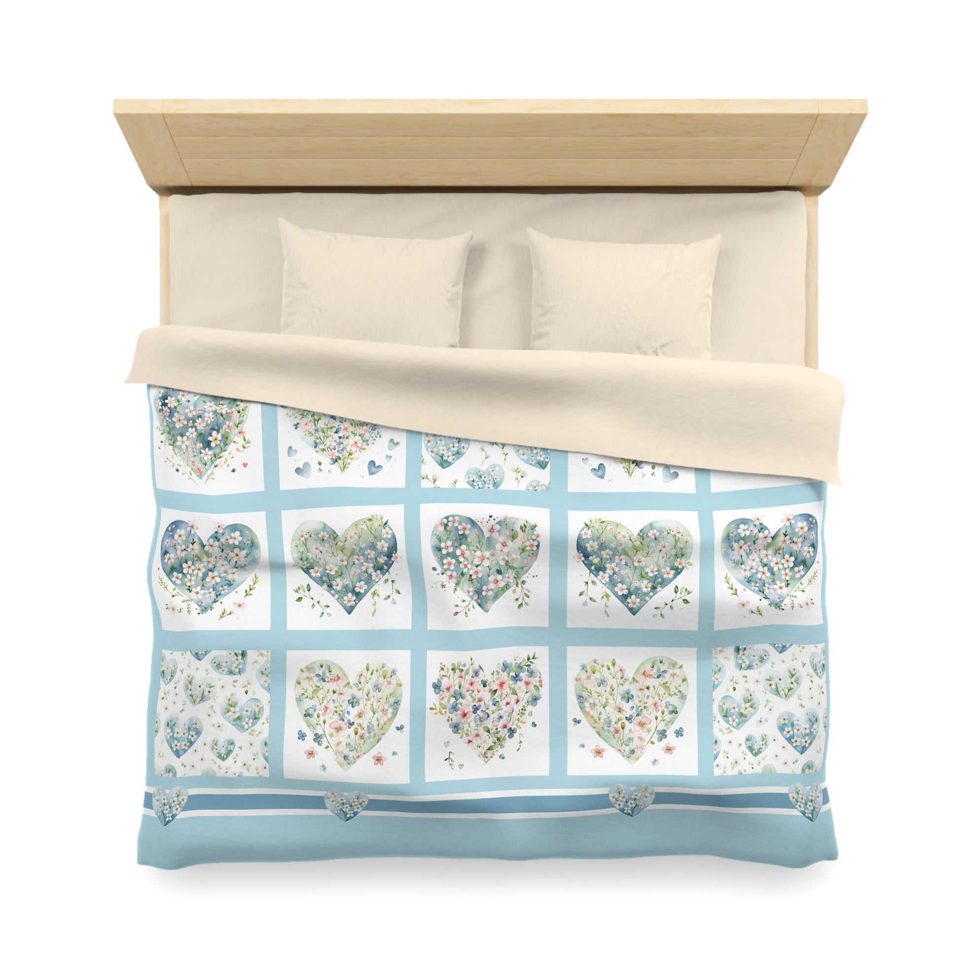 Cute Hearts Duvet Cover, Sweetheart Cottage Garden Blanket Cover, Floral Hearts - FlooredByArt