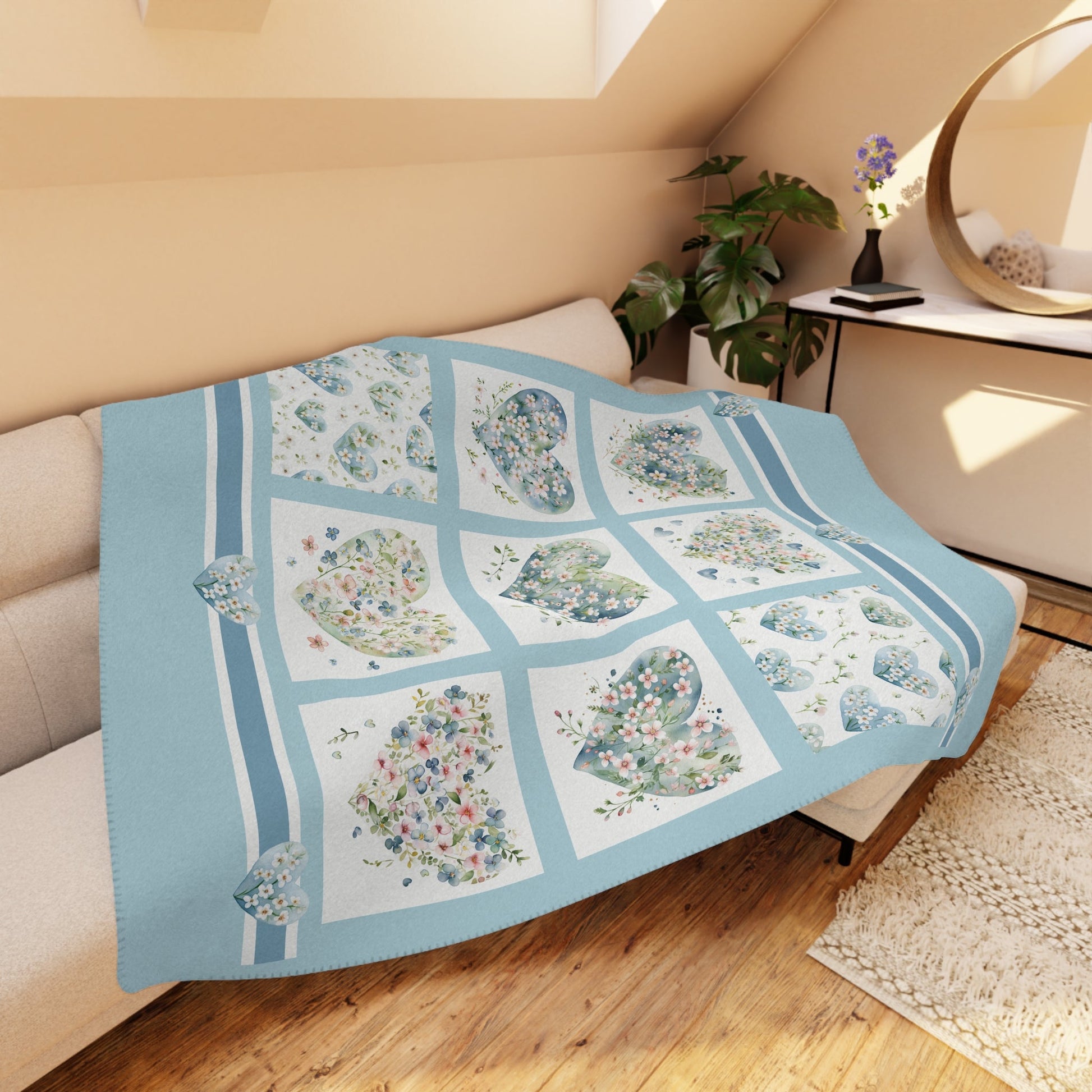 Cute Hearts Duvet Cover, Sweetheart Cottage Garden Blanket Cover, Floral Hearts - FlooredByArt