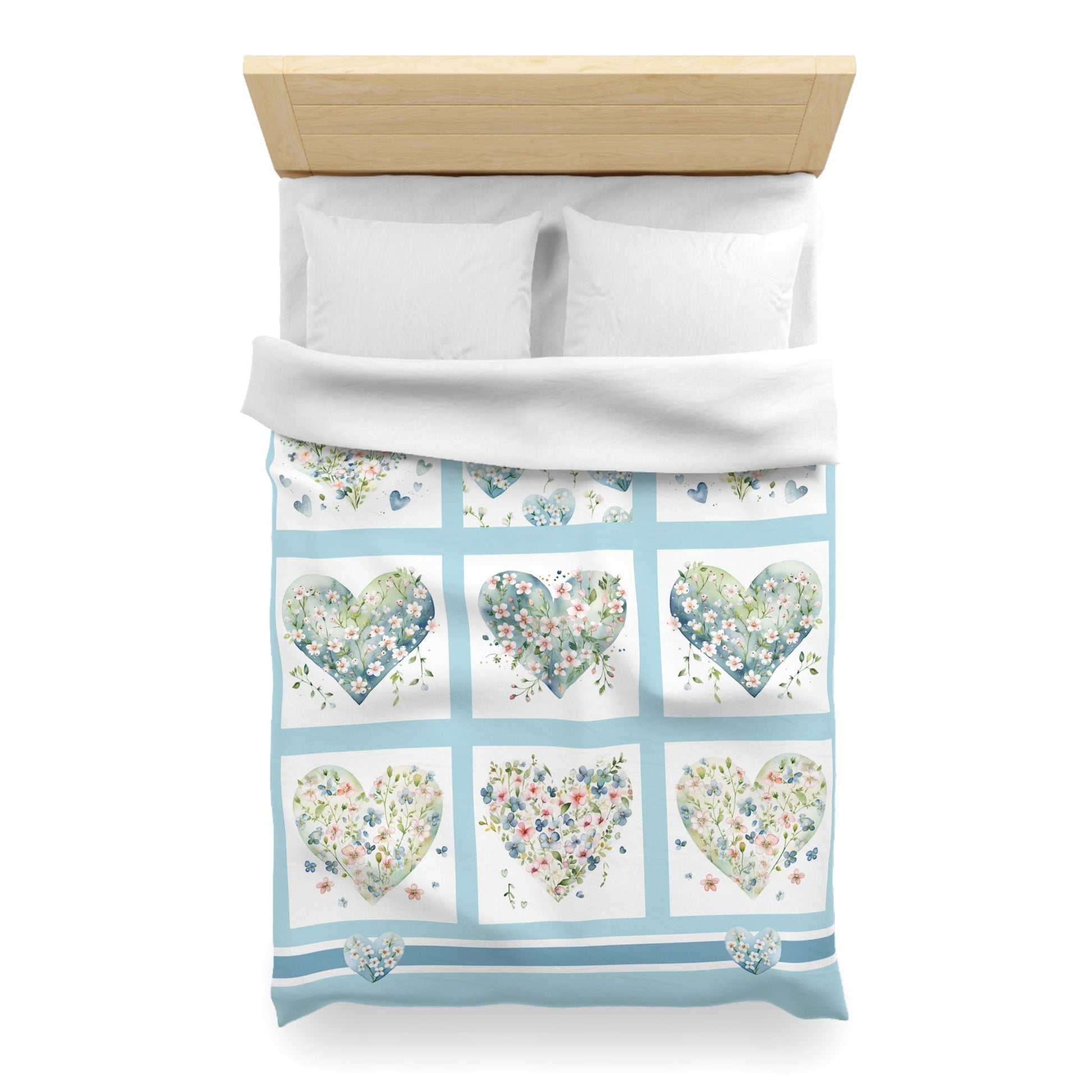 Cute Hearts Duvet Cover, Sweetheart Cottage Garden Blanket Cover, Floral Hearts - FlooredByArt