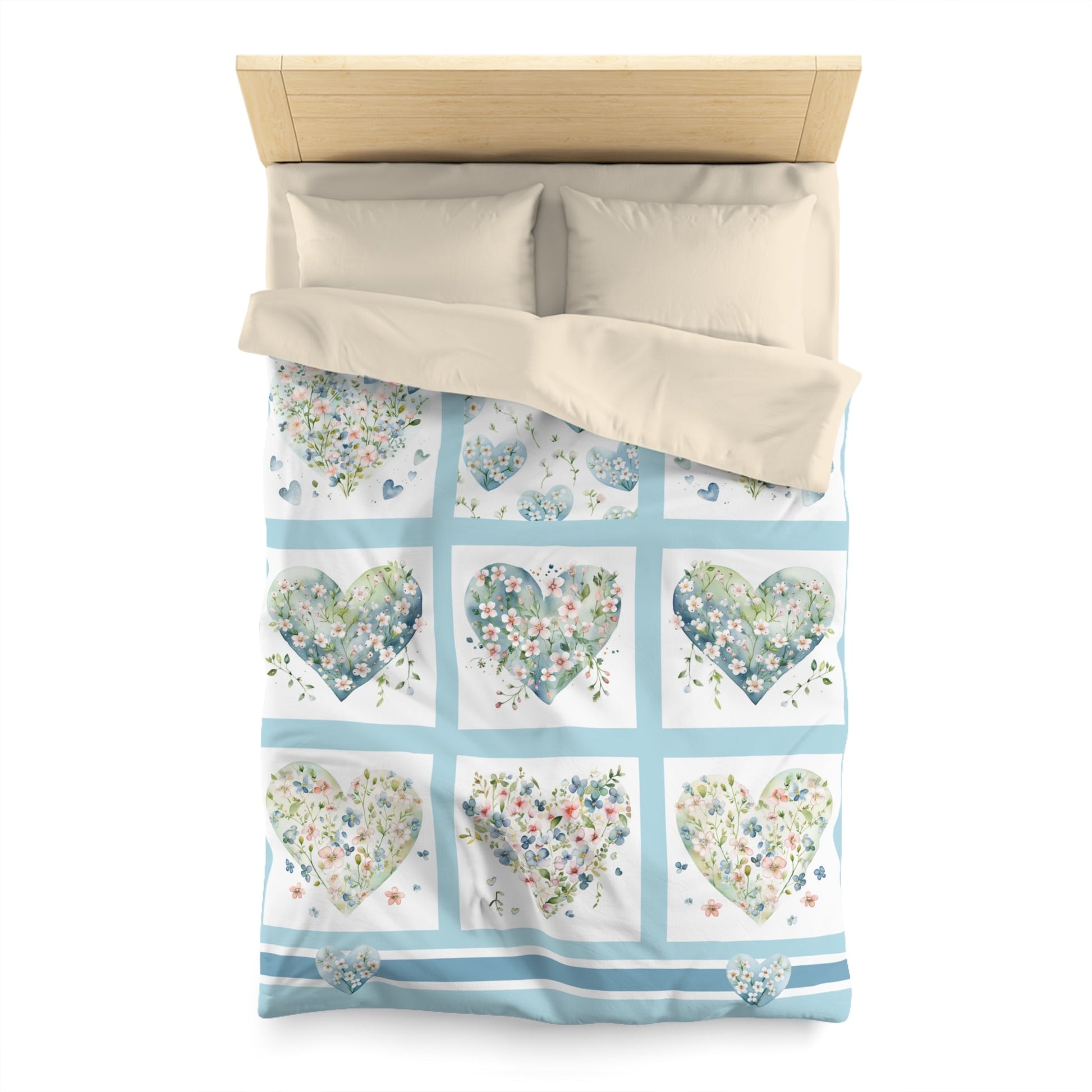 Cute Hearts Duvet Cover, Sweetheart Cottage Garden Blanket Cover, Floral Hearts - FlooredByArt