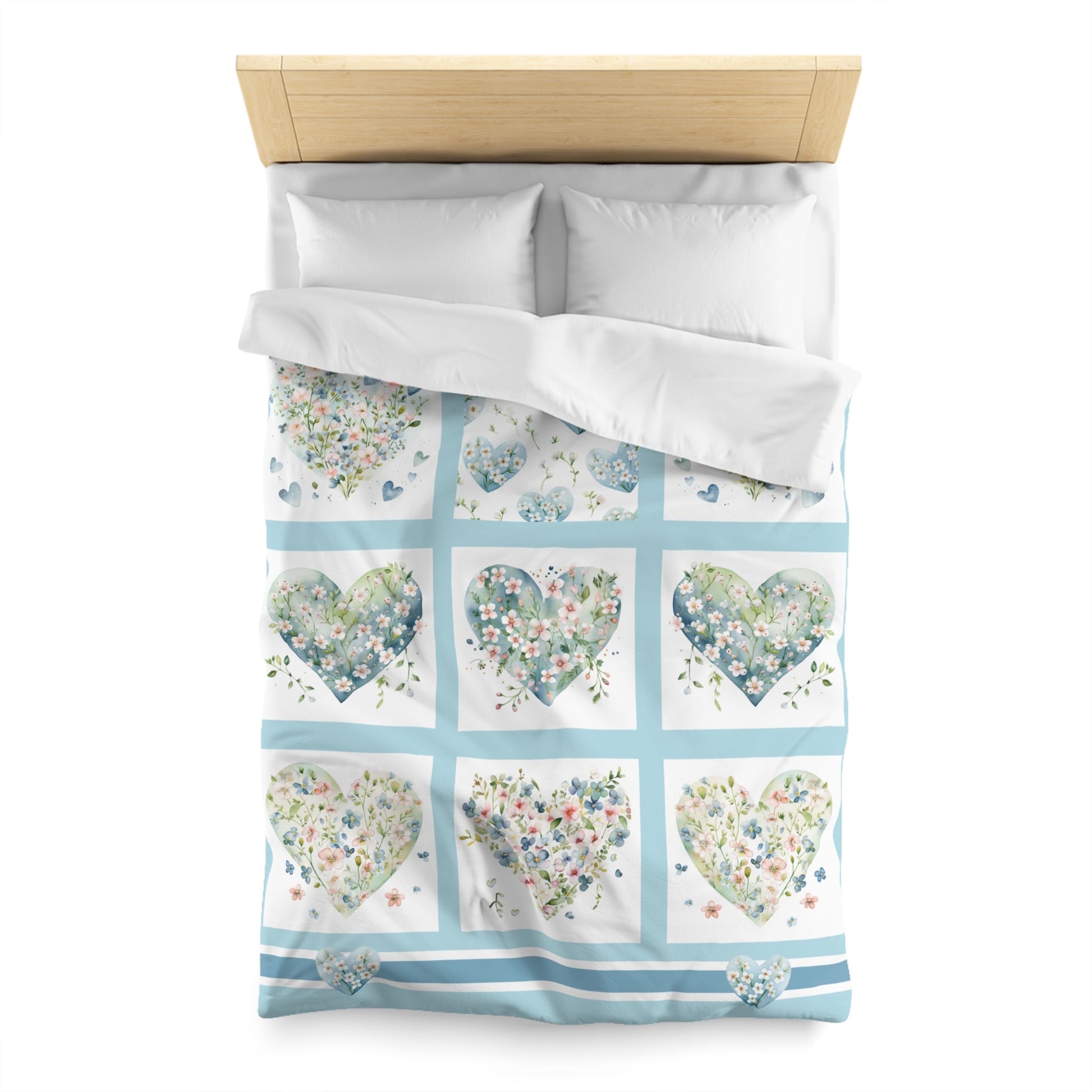 Cute Hearts Duvet Cover, Sweetheart Cottage Garden Blanket Cover, Floral Hearts - FlooredByArt