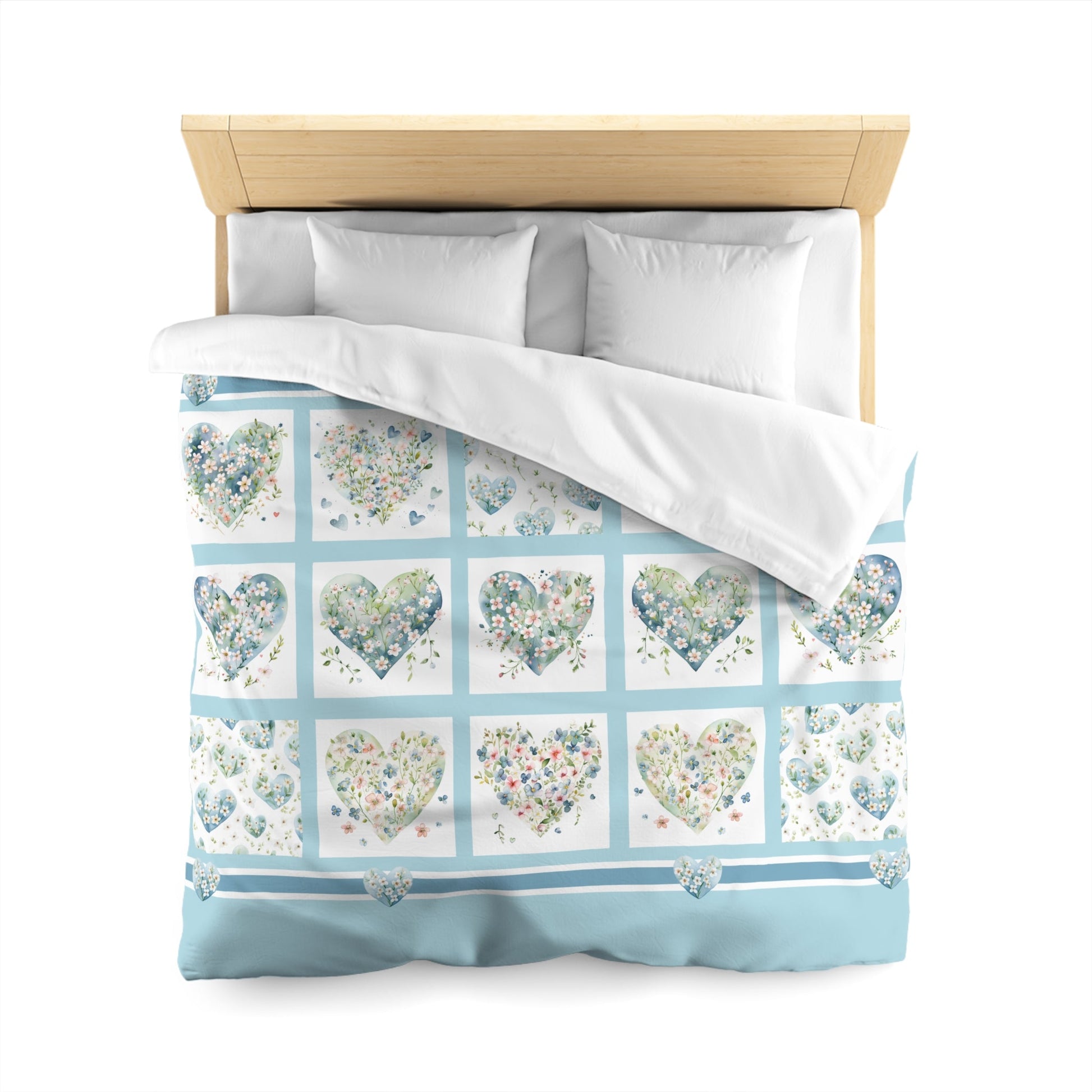 Cute Hearts Duvet Cover, Sweetheart Cottage Garden Blanket Cover, Floral Hearts - FlooredByArt