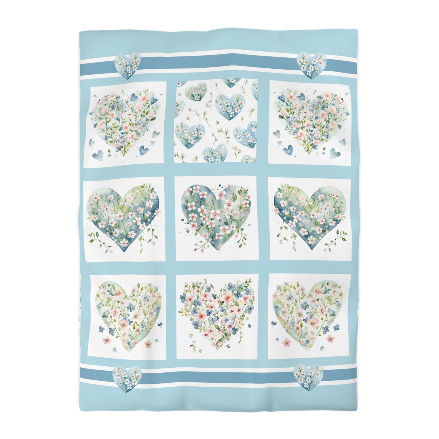 Cute Hearts Duvet Cover, Sweetheart Cottage Garden Blanket Cover, Floral Hearts - FlooredByArt
