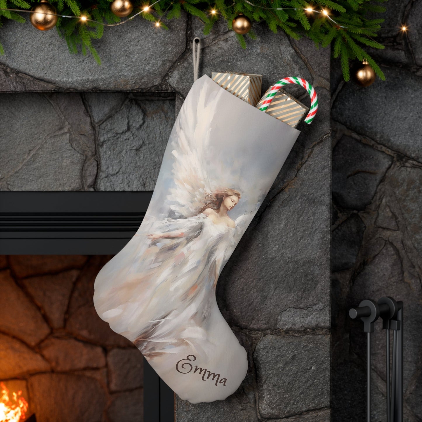Elegant Angel Christmas Stocking: Extra Large Christmas Angel Stocking, - FlooredByArt