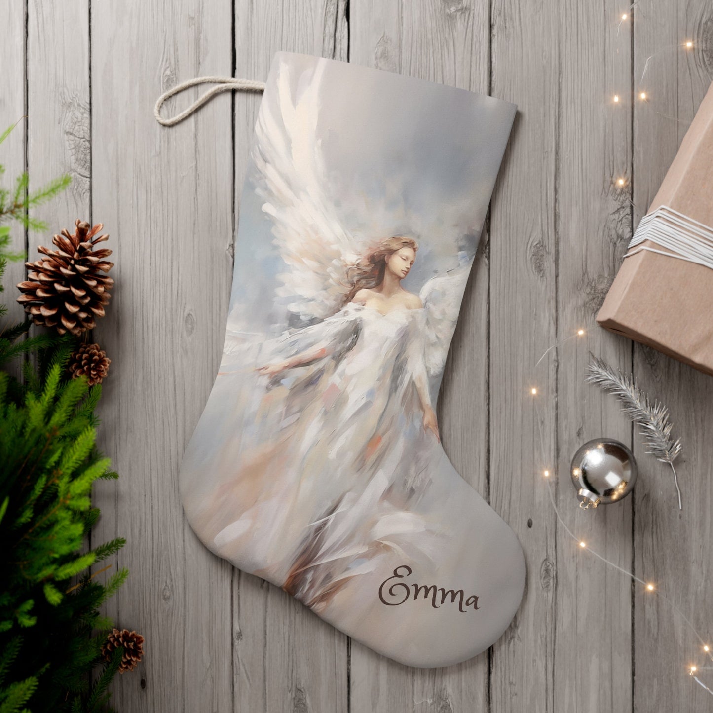 Elegant Angel Christmas Stocking: Extra Large Christmas Angel Stocking, - FlooredByArt