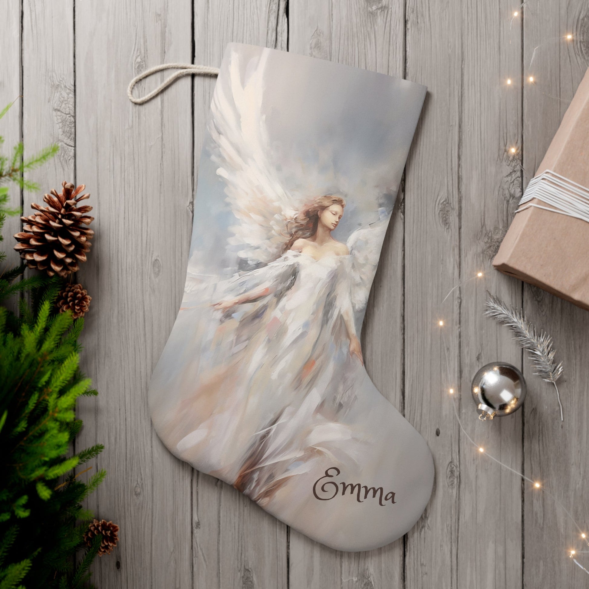 Elegant Angel Christmas Stocking: Extra Large Christmas Angel Stocking, - FlooredByArt