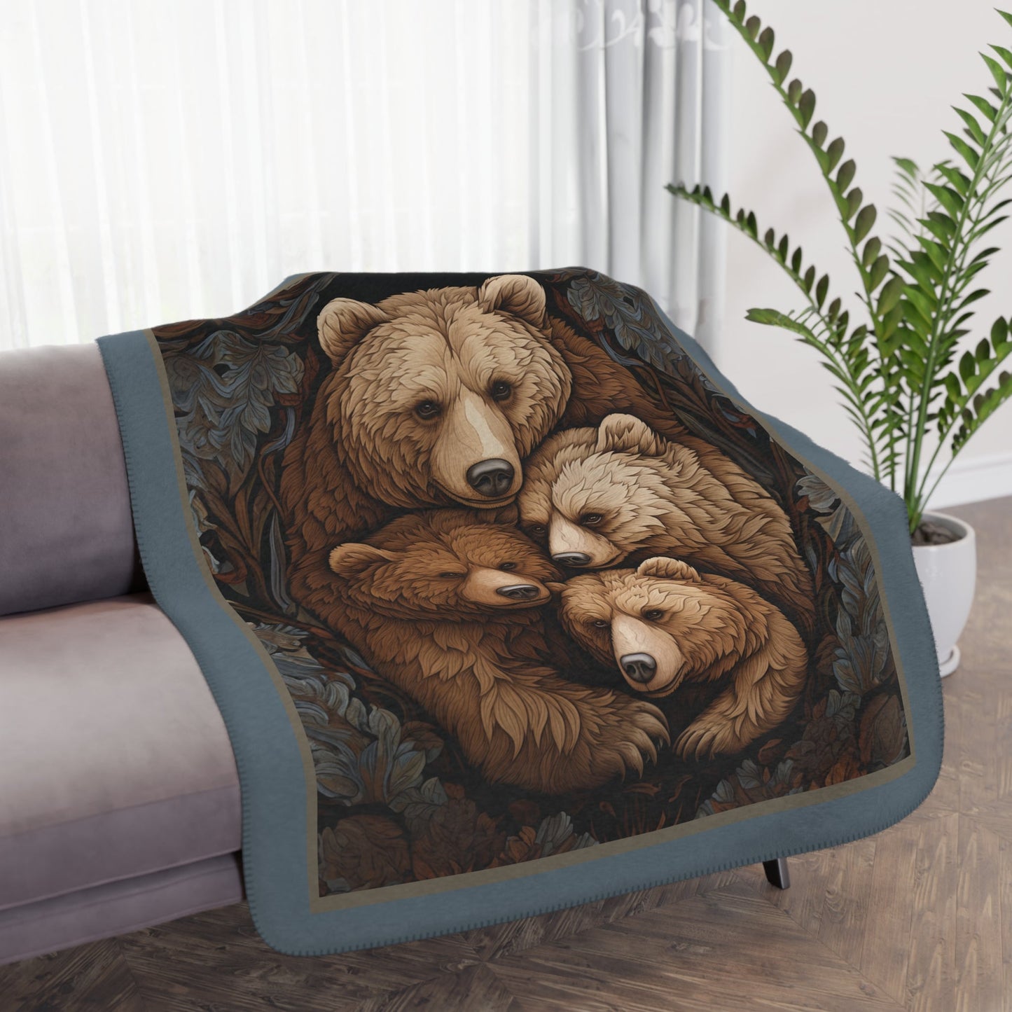 Family Bear Hug Blanket, Personalized Family Throw Coverlet, Customized Named Blanket - FlooredByArt