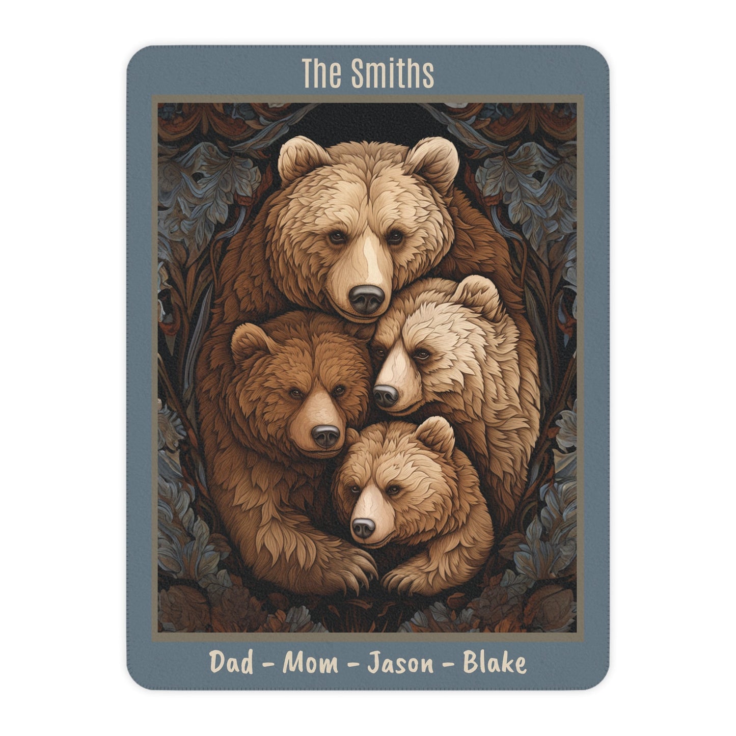 Family Bear Hug Blanket, Personalized Family Throw Coverlet, Customized Named Blanket - FlooredByArt