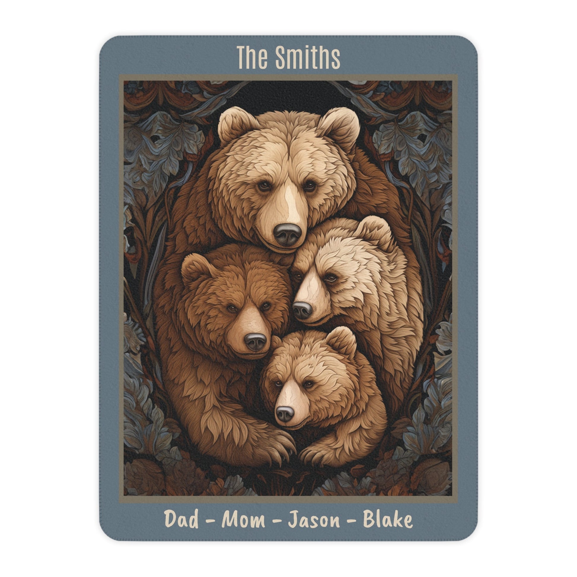 Family Bear Hug Blanket, Personalized Family Throw Coverlet, Customized Named Blanket - FlooredByArt