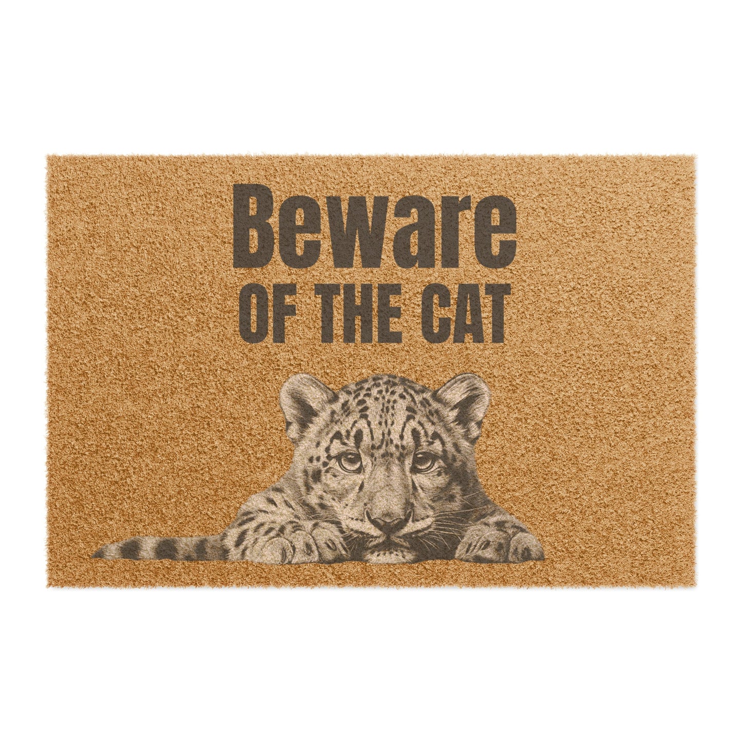 Funny Cat Welcome Doormat / Leopard, "Beware of the Cat" Whimsical Fun - FlooredByArt
