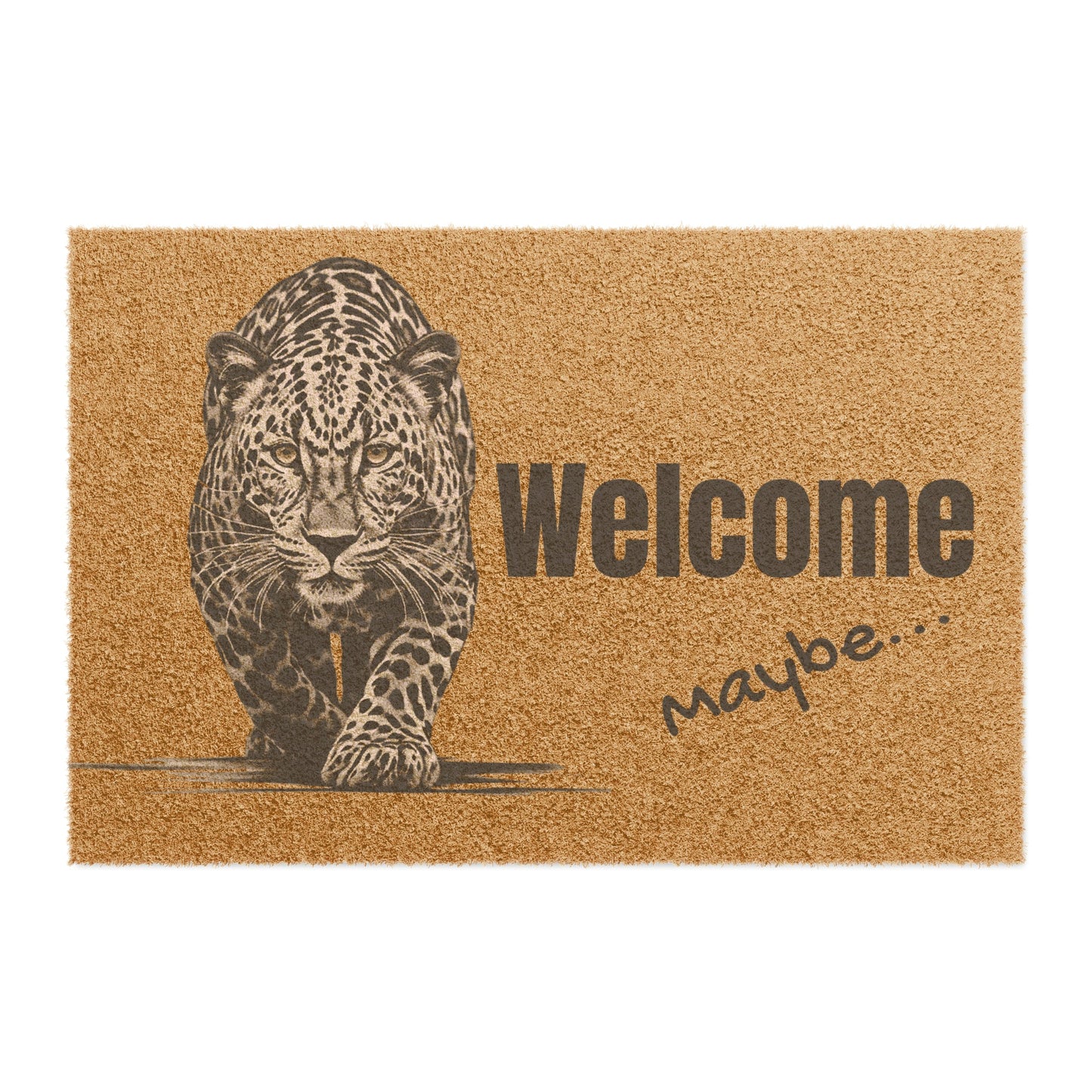 Funny Cat Welcome Doormat Leopard, "WELCOME, Maybe..." Rug, Whimsical - FlooredByArt