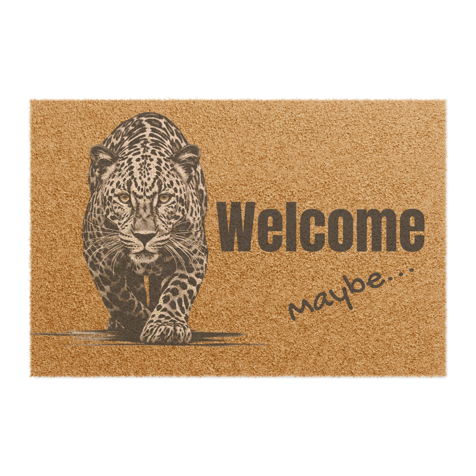 Funny Cat Welcome Doormat Leopard, "WELCOME, Maybe..." Rug, Whimsical - FlooredByArt