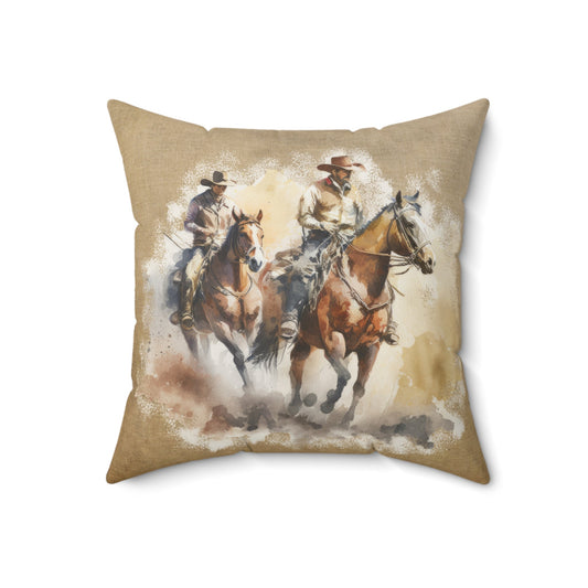 Galloping Cowboy Rider Decorative Pillow | Original Watercolor Art | Indoor Throw Pillow Decor - FlooredByArt