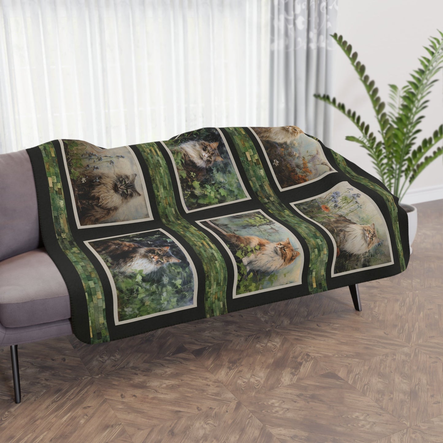 Garden Cat Art Blanket Throw, Cottage Garden Cats Gallery Coverlet - Garden Lover - FlooredByArt