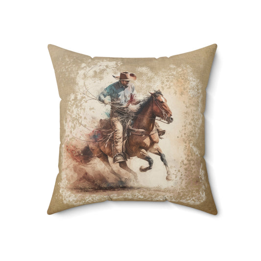 Lone Galloping Horse Rider Decorative Pillow | Original Watercolor Art | Indoor Throw Pillow Decor - FlooredByArt