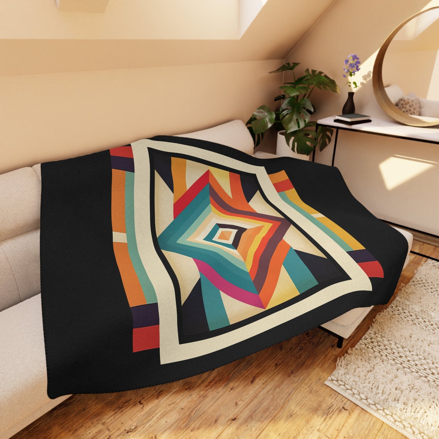 Mid-Century Modern Style Contemporary Art Throw, Geometric Earth Tones - FlooredByArt