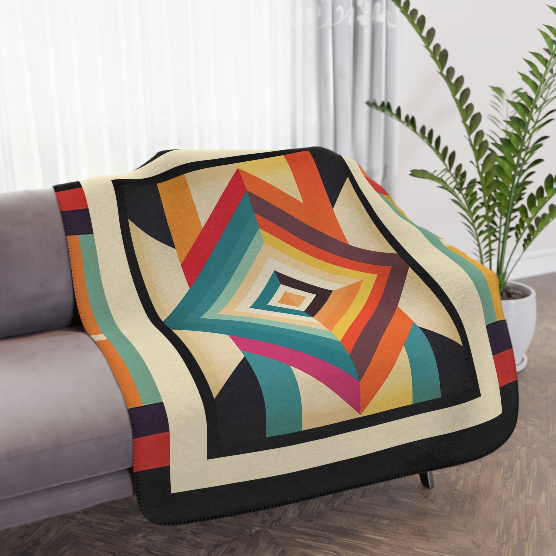 Mid-Century Modern Style Contemporary Art Throw, Geometric Earth Tones - FlooredByArt