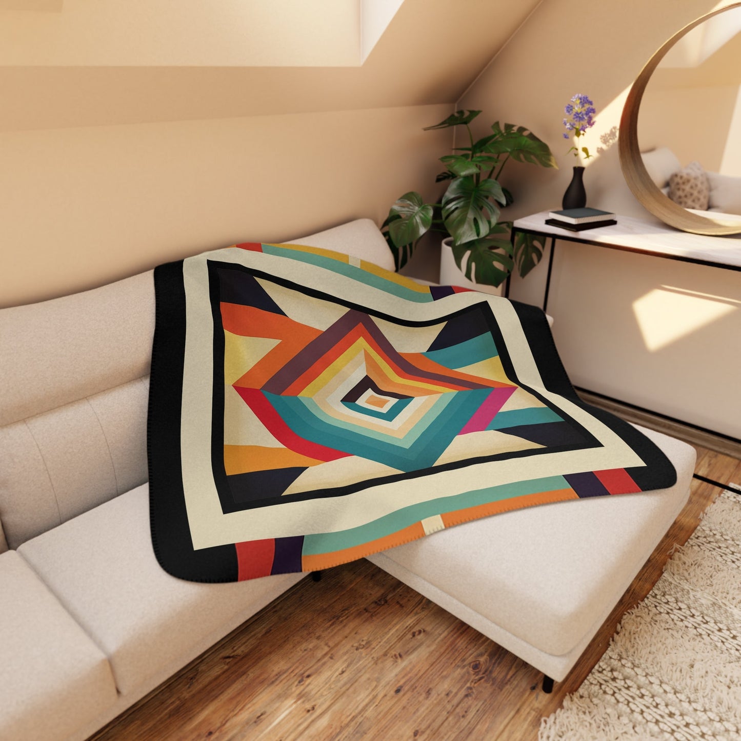 Mid-Century Modern Style Contemporary Art Throw, Geometric Earth Tones - FlooredByArt