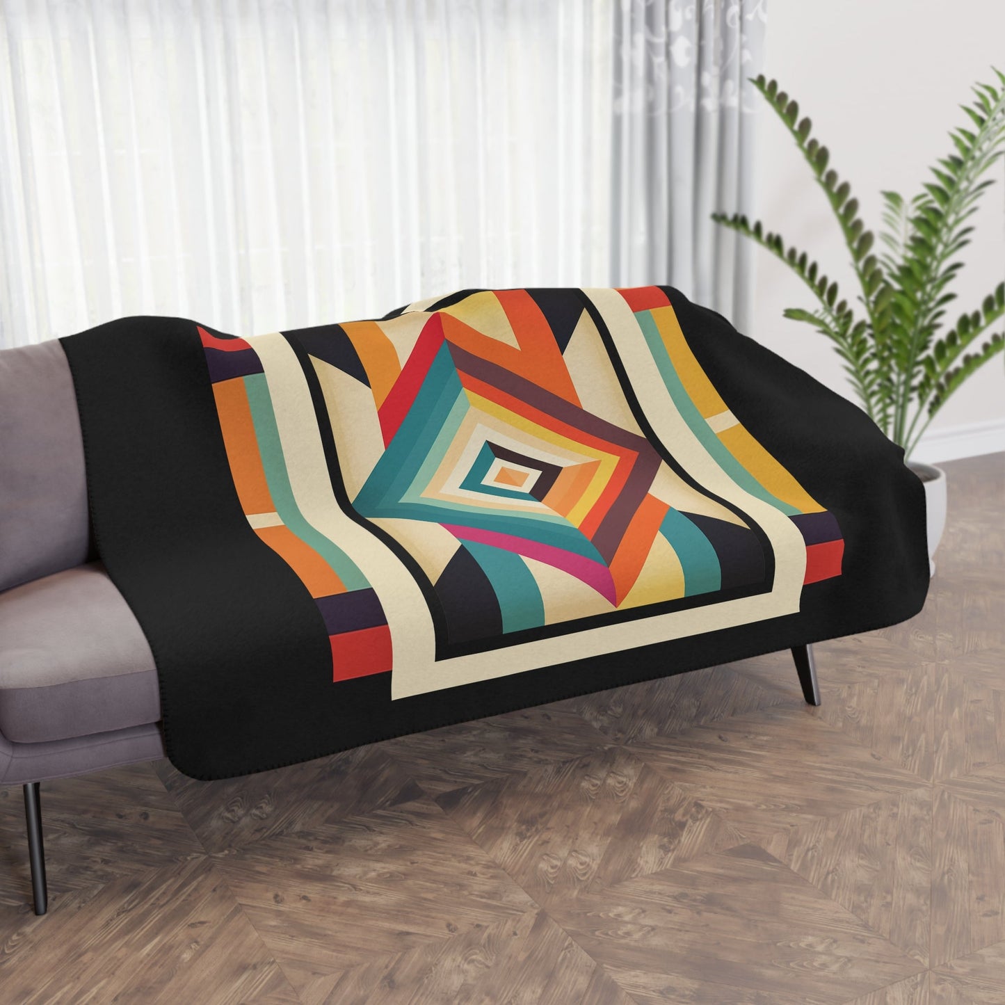 Mid-Century Modern Style Contemporary Art Throw, Geometric Earth Tones - FlooredByArt
