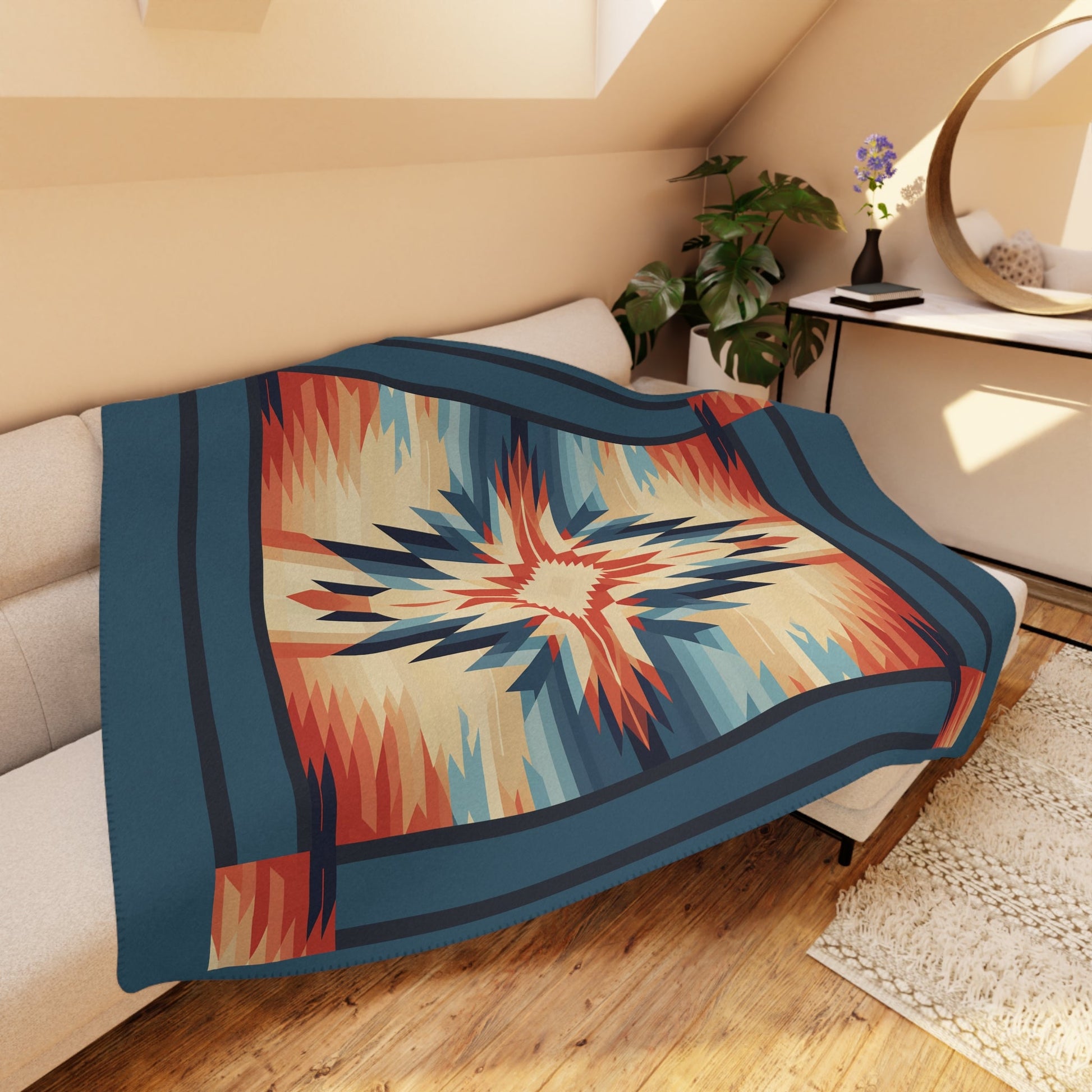 Navaho Native American Style Throw, Western USA Desert Colors - FlooredByArt