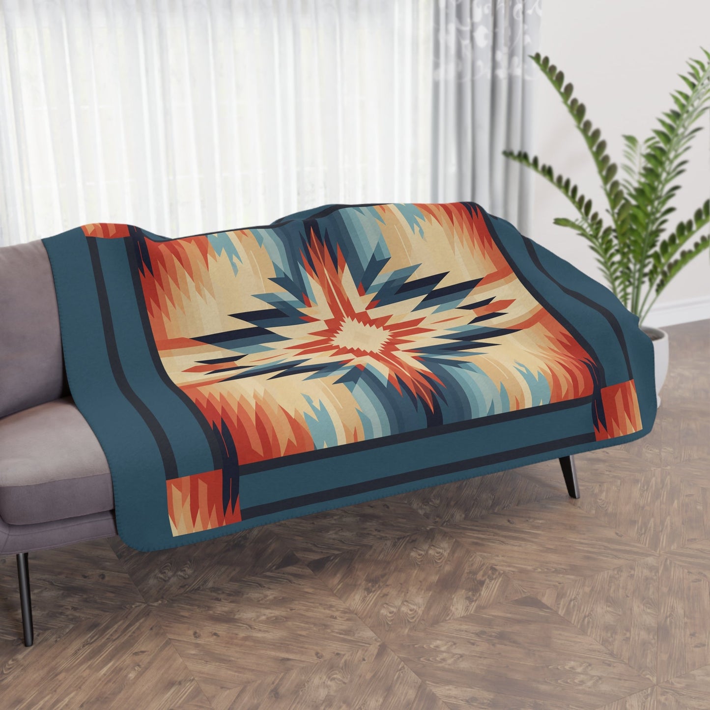Navaho Native American Style Throw, Western USA Desert Colors - FlooredByArt