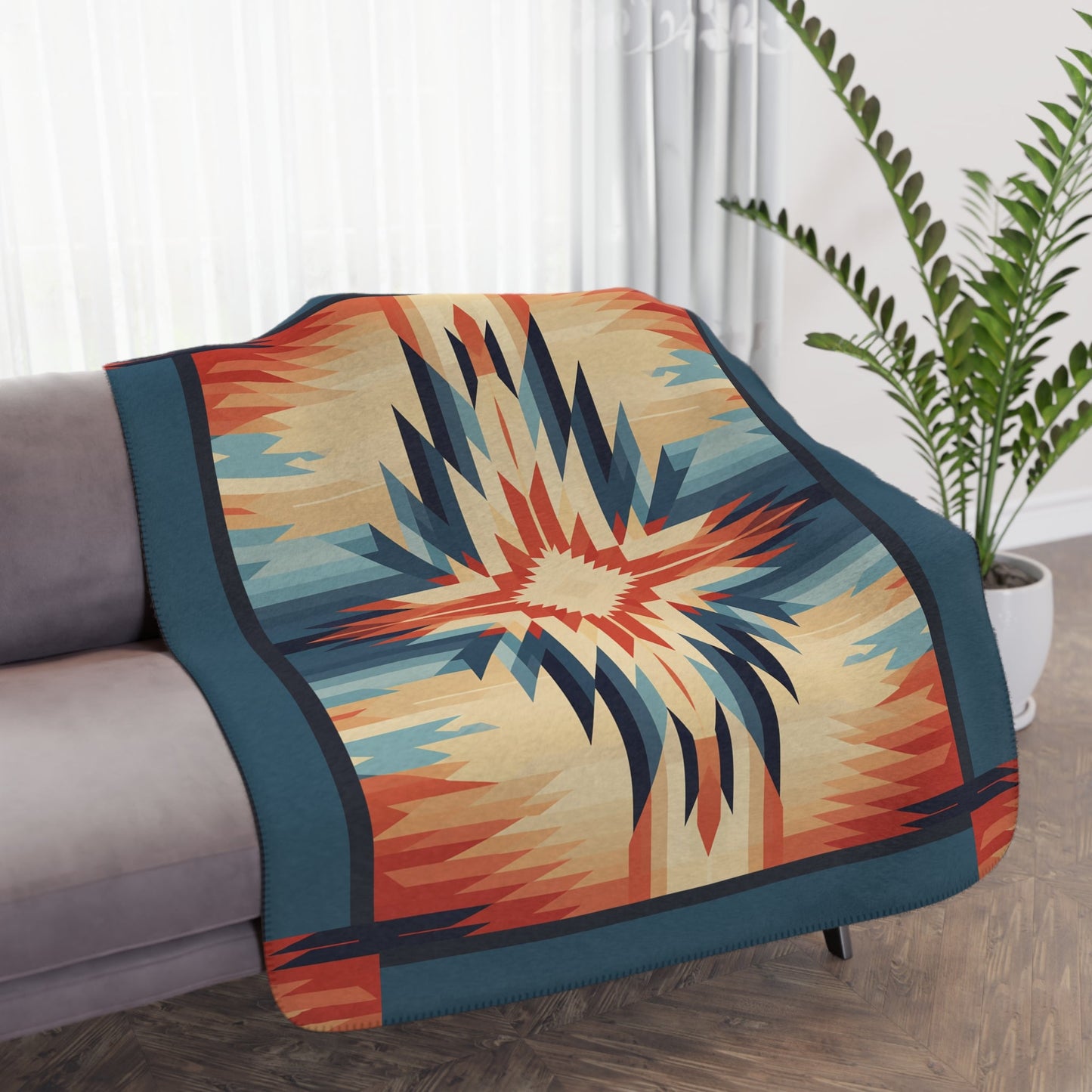 Navaho Native American Style Throw, Western USA Desert Colors - FlooredByArt