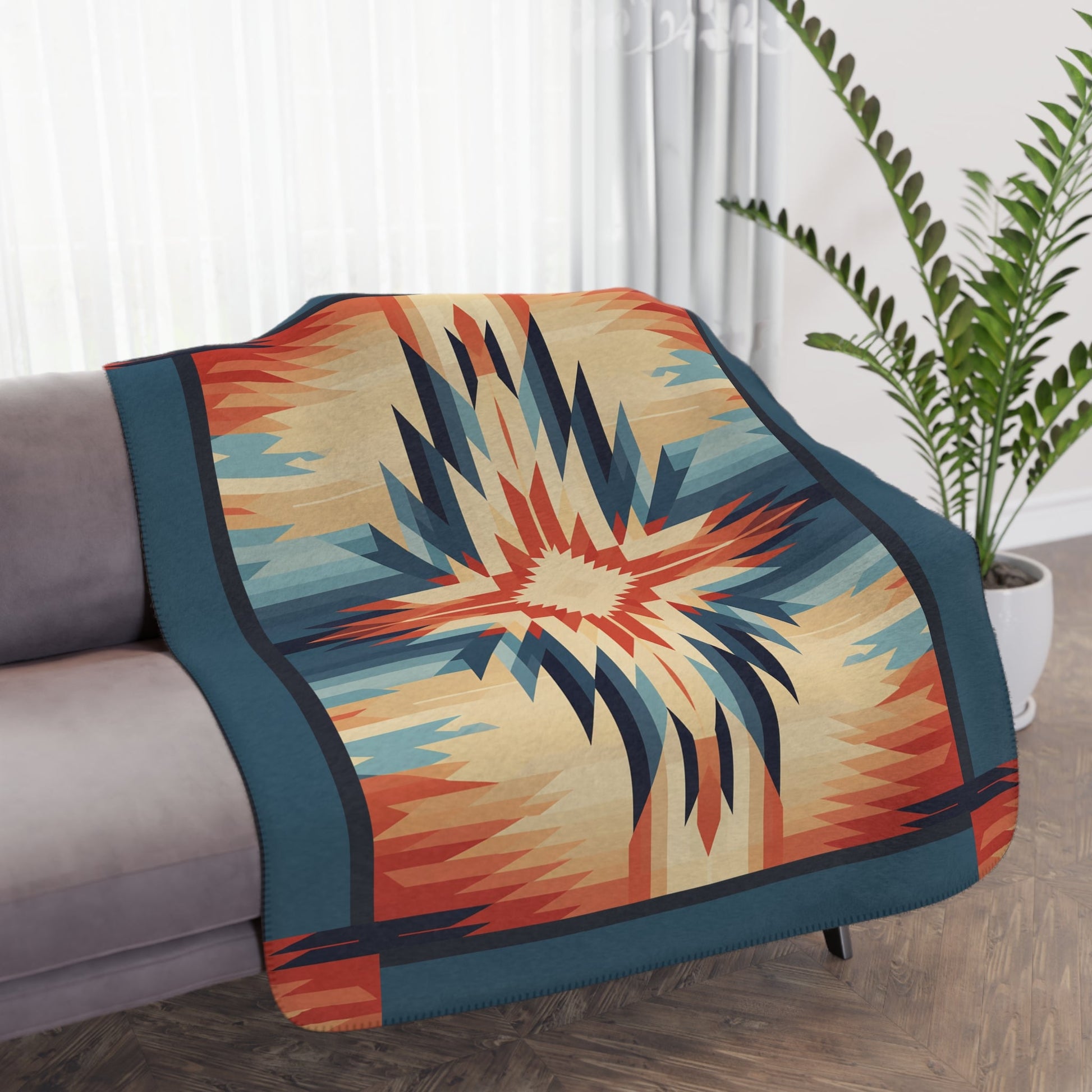 Navaho Native American Style Throw, Western USA Desert Colors - FlooredByArt