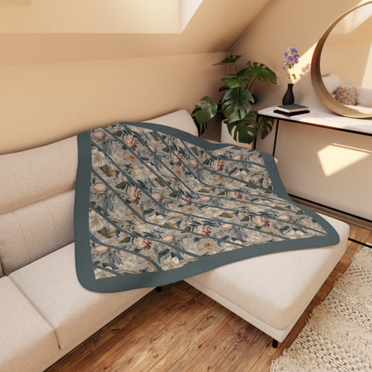 Original Botanical Vintage Throw Blanket, Victorian Style Floral Print, Willam Morris Elegance, Garden Bliss Gift for Mom, Gardener Gift - FlooredByArt