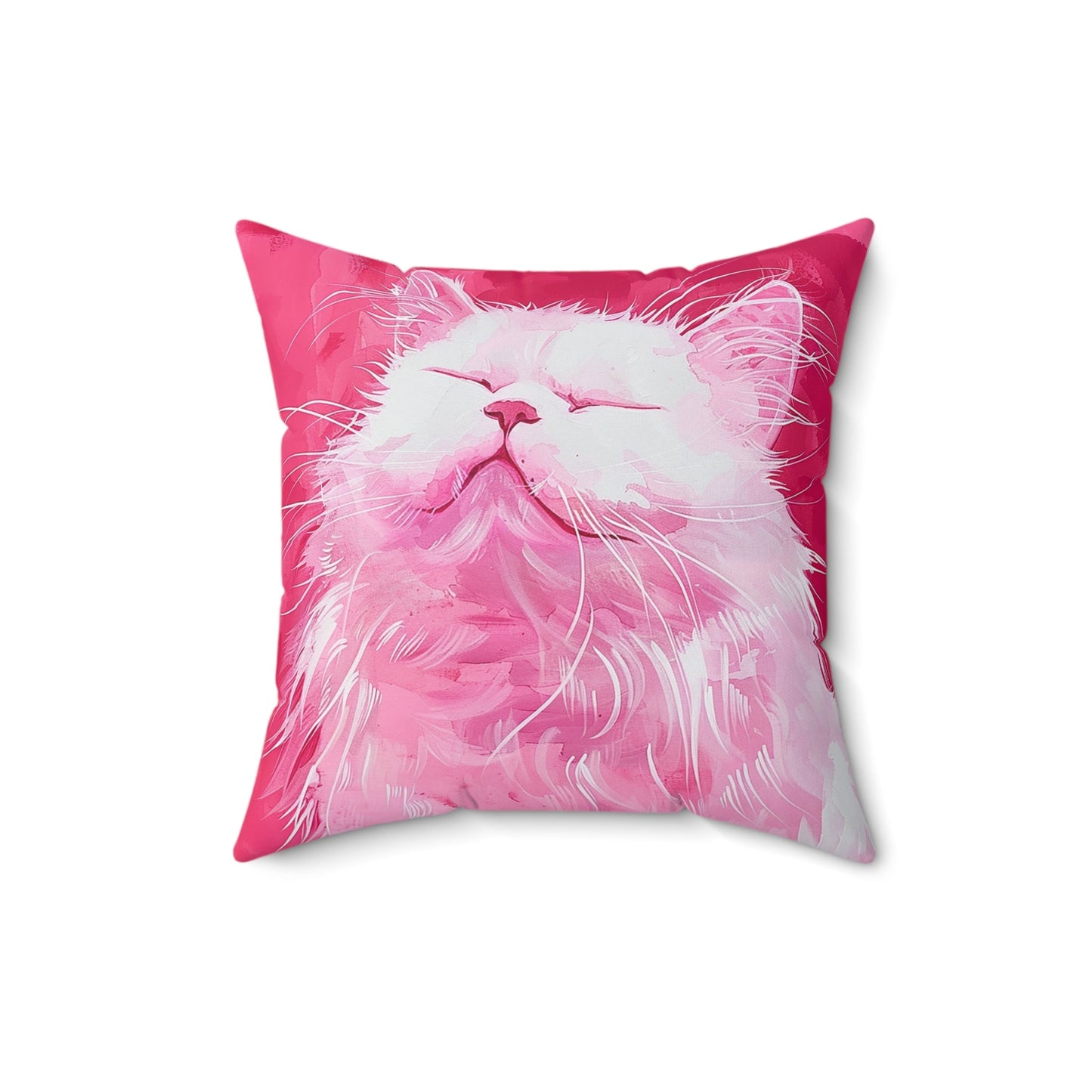 Original "Pink Bliss" Cat Pillow, Watercolor, Hot Pink White Cat Pillow - FlooredByArt